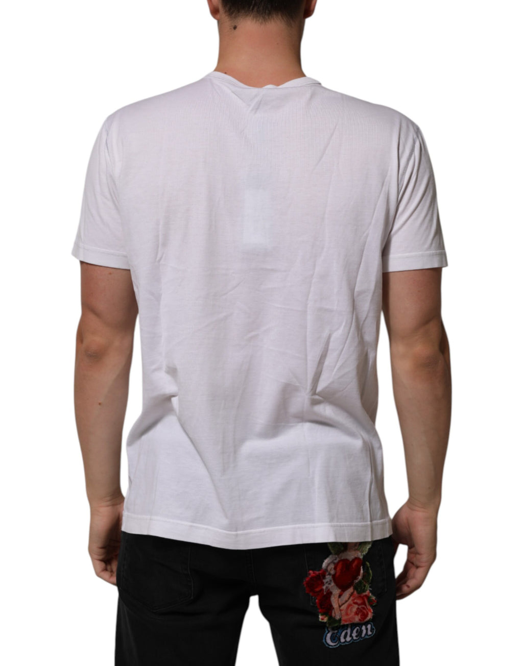 Dolce & Gabbana White Cotton Logo Patch Crew Neck Men T-shirt