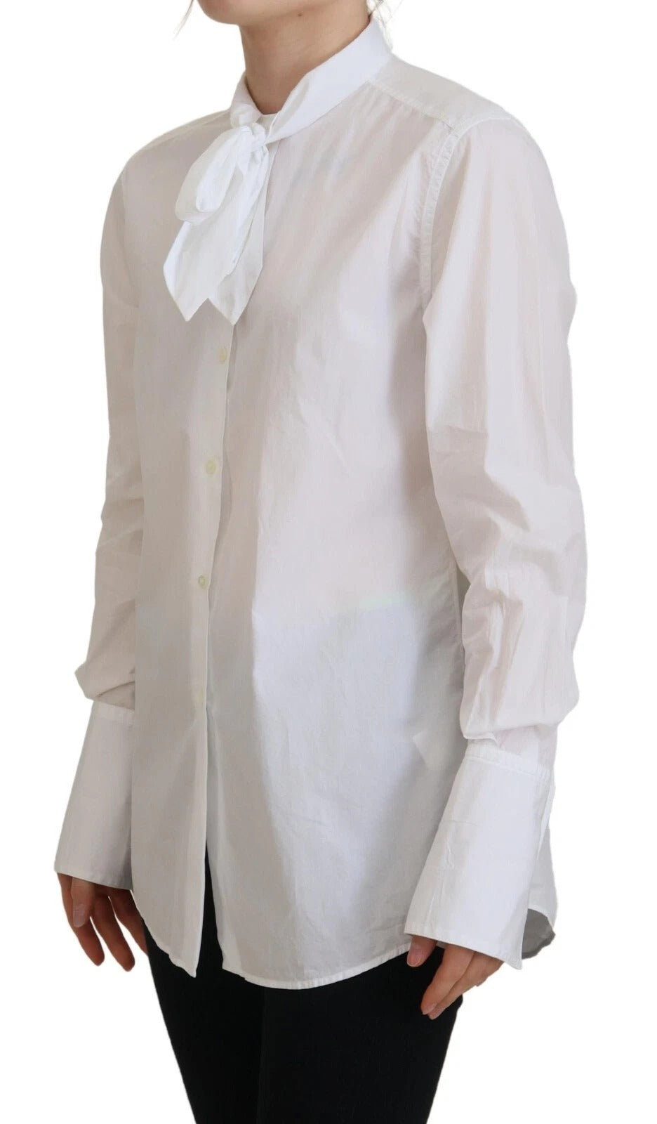 Dolce & Gabbana White Cotton Collared Long Sleeves Formal Top
