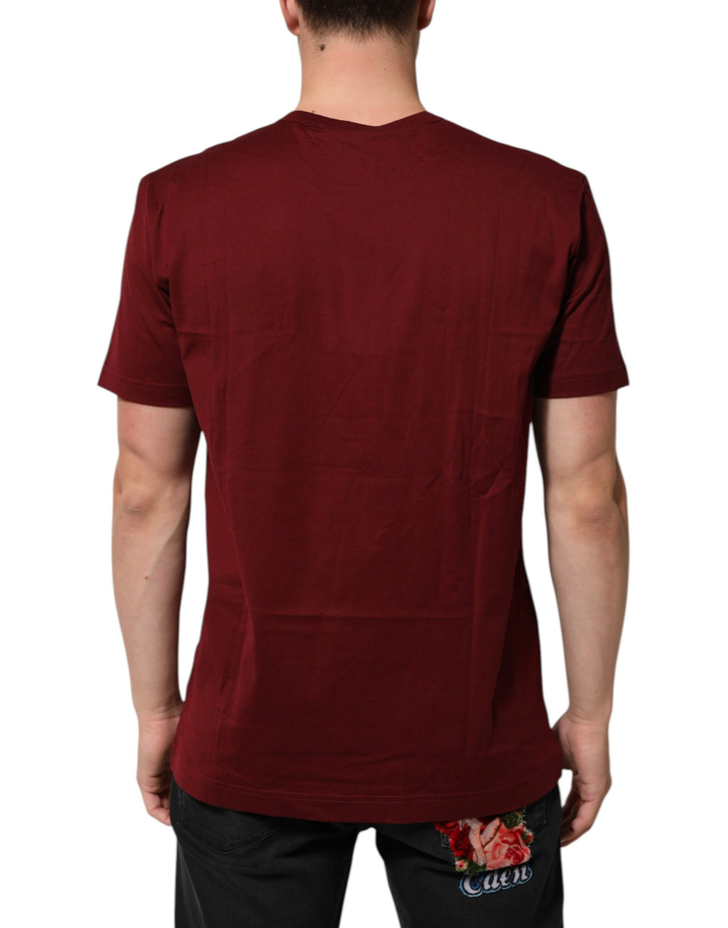 Dolce & Gabbana Bordeaux Red Cotton Crest Logo Patch T-Shirt