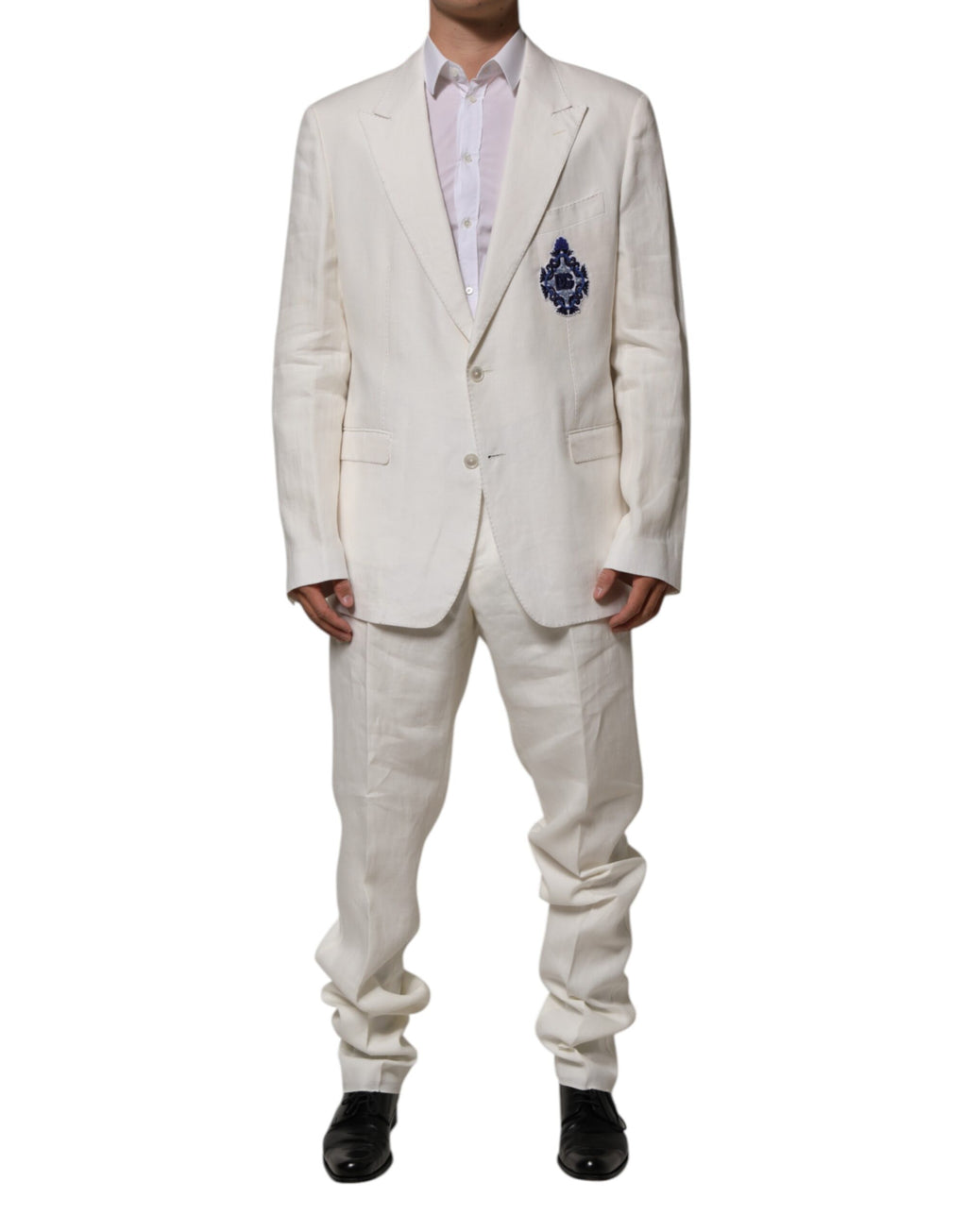 Dolce & Gabbana Light Cream Linen Embroidered 2 Piece Suit