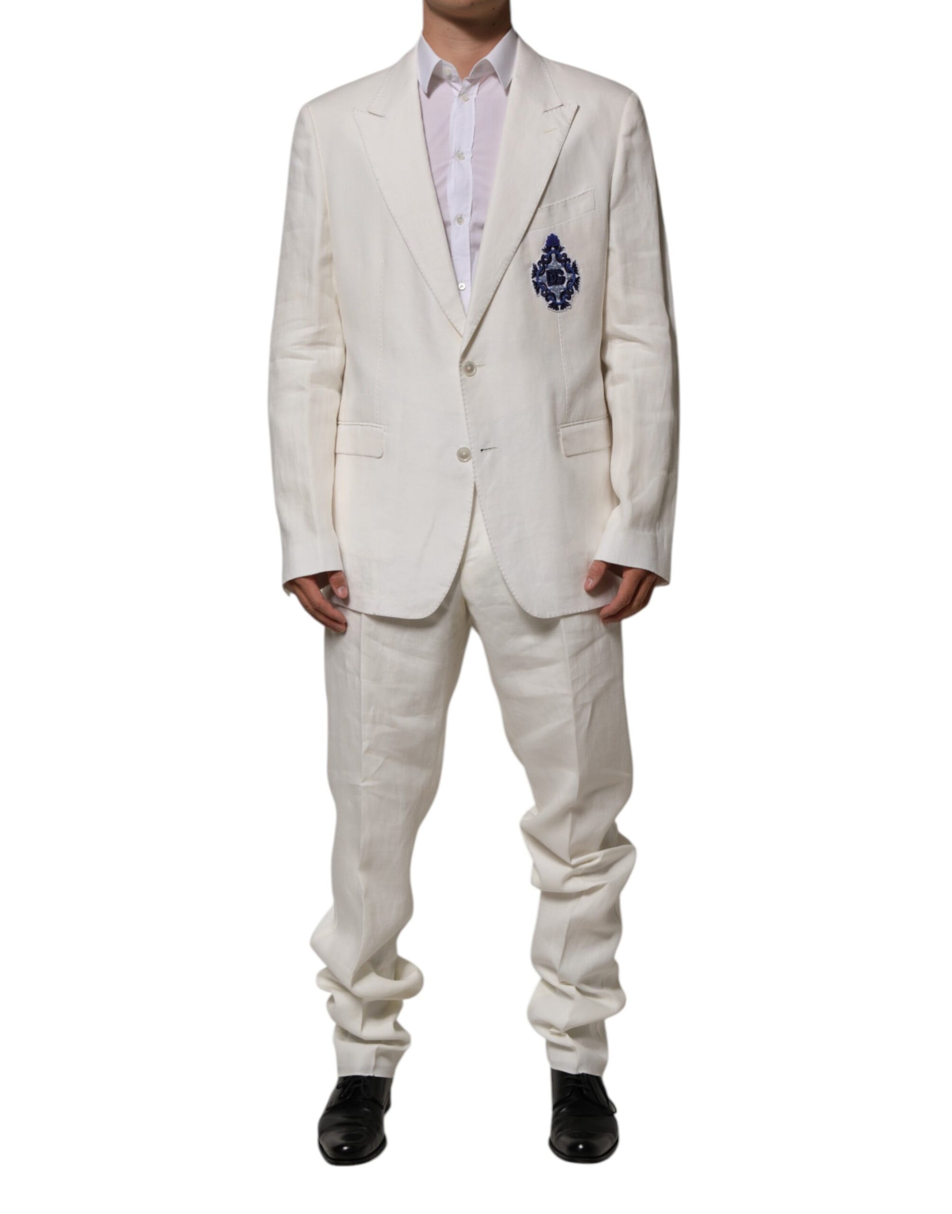 Dolce & Gabbana Light Cream Linen Embroidered 2 Piece Suit