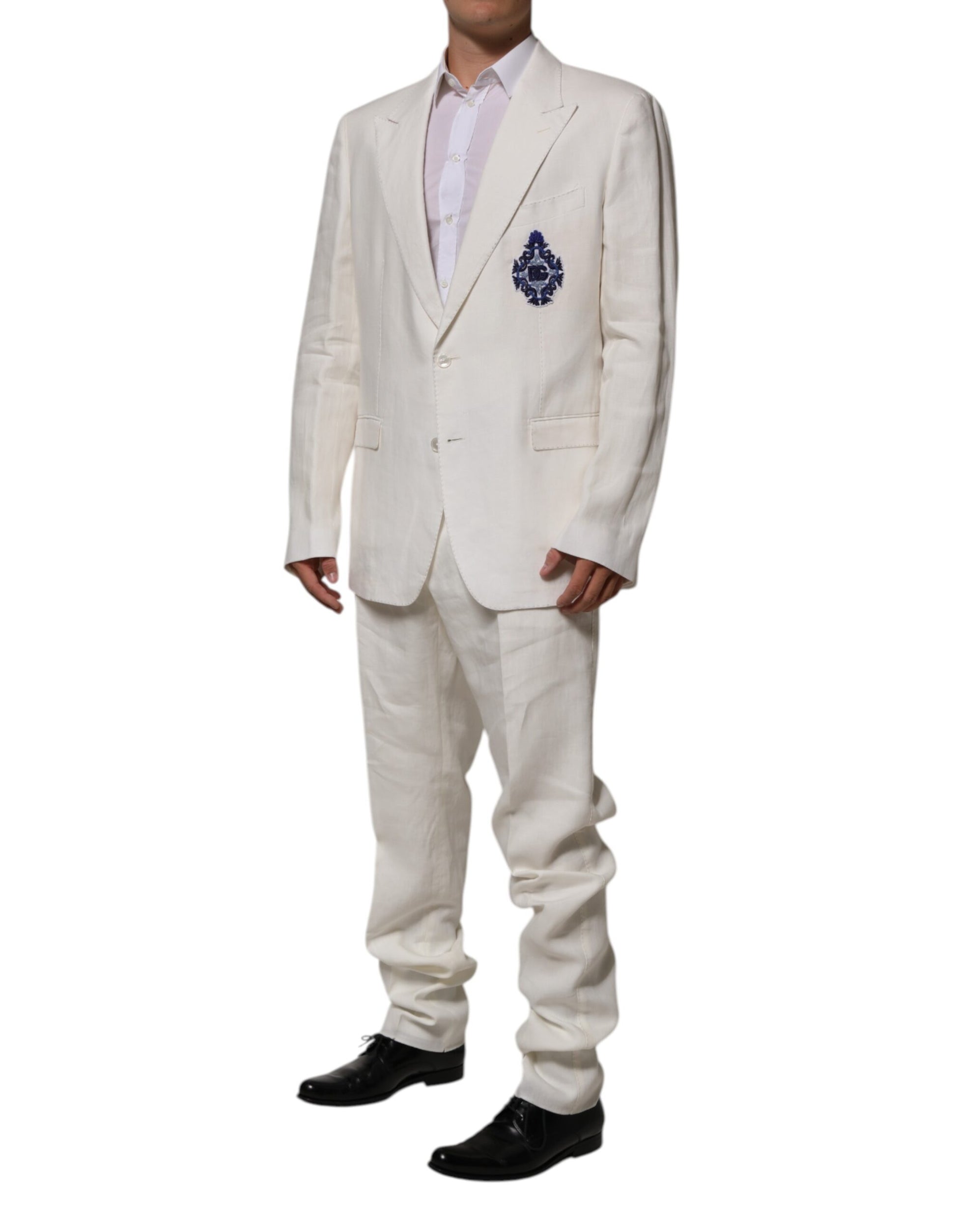 Dolce & Gabbana Light Cream Linen Embroidered 2 Piece Suit