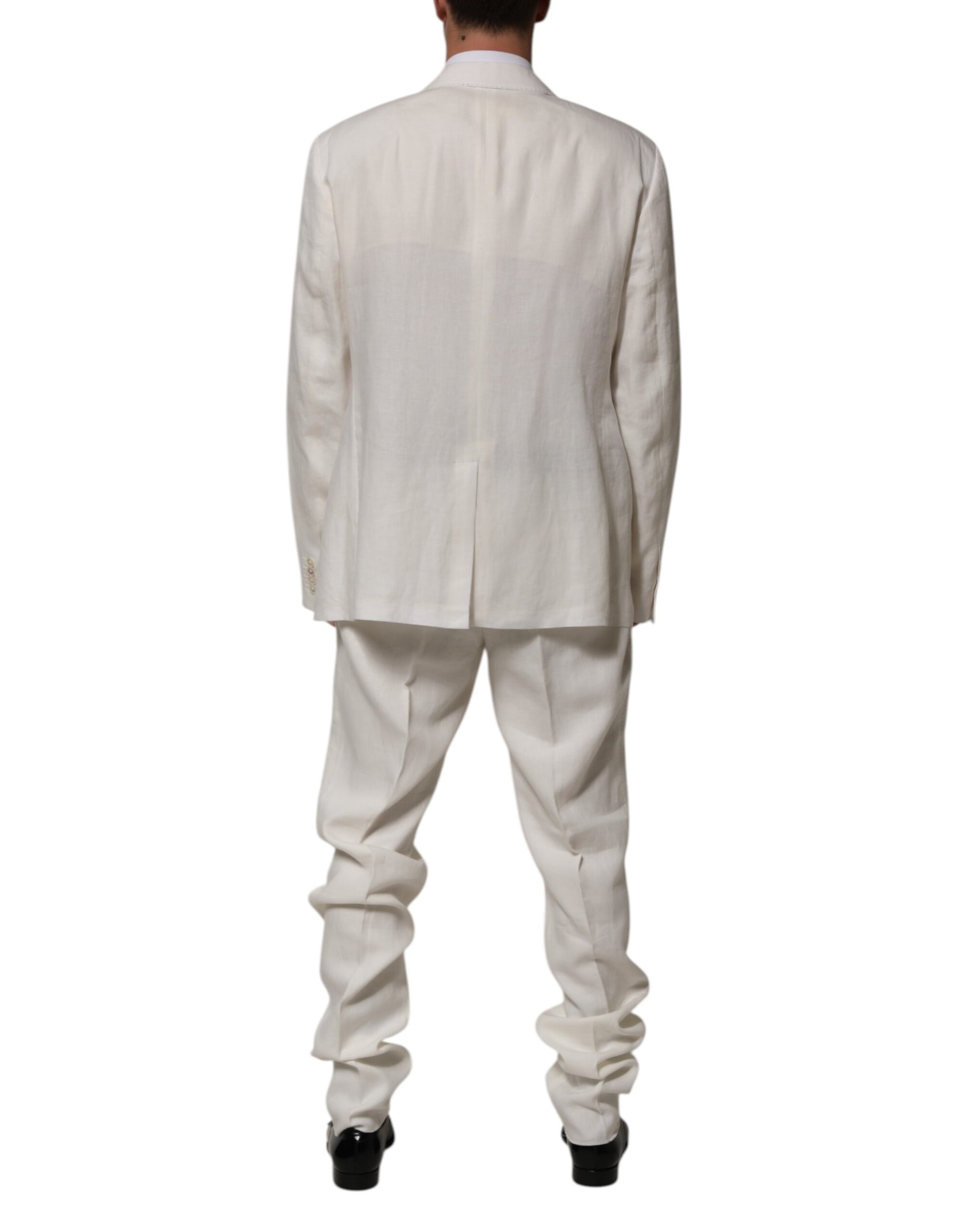 Dolce & Gabbana Light Cream Linen Embroidered 2 Piece Suit