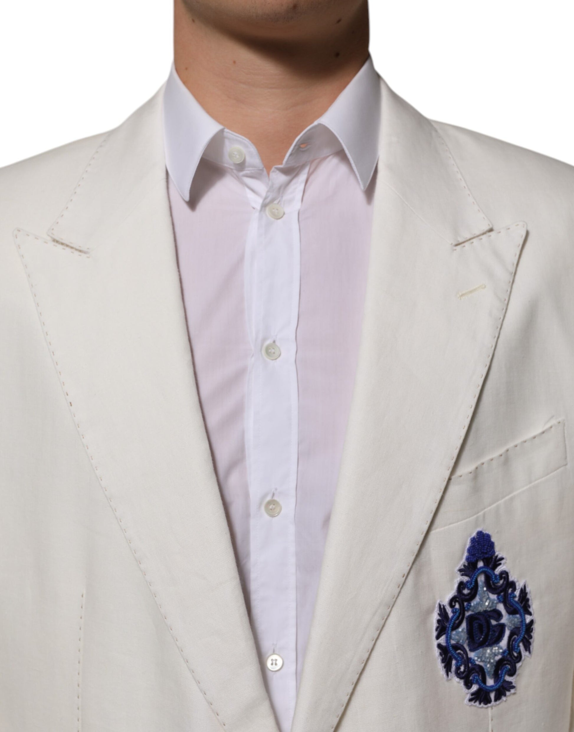 Dolce & Gabbana Light Cream Linen Embroidered 2 Piece Suit