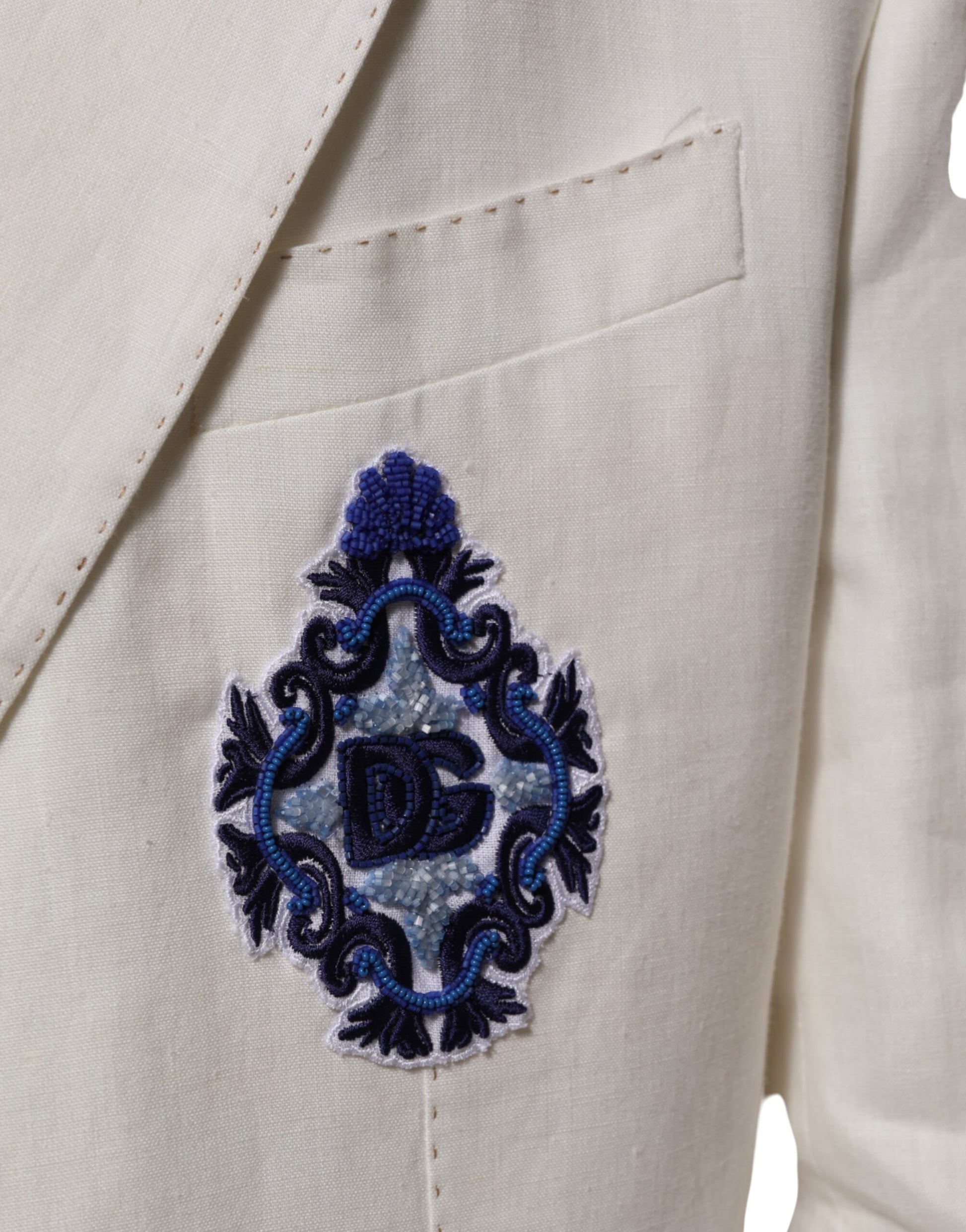 Dolce & Gabbana Light Cream Linen Embroidered 2 Piece Suit