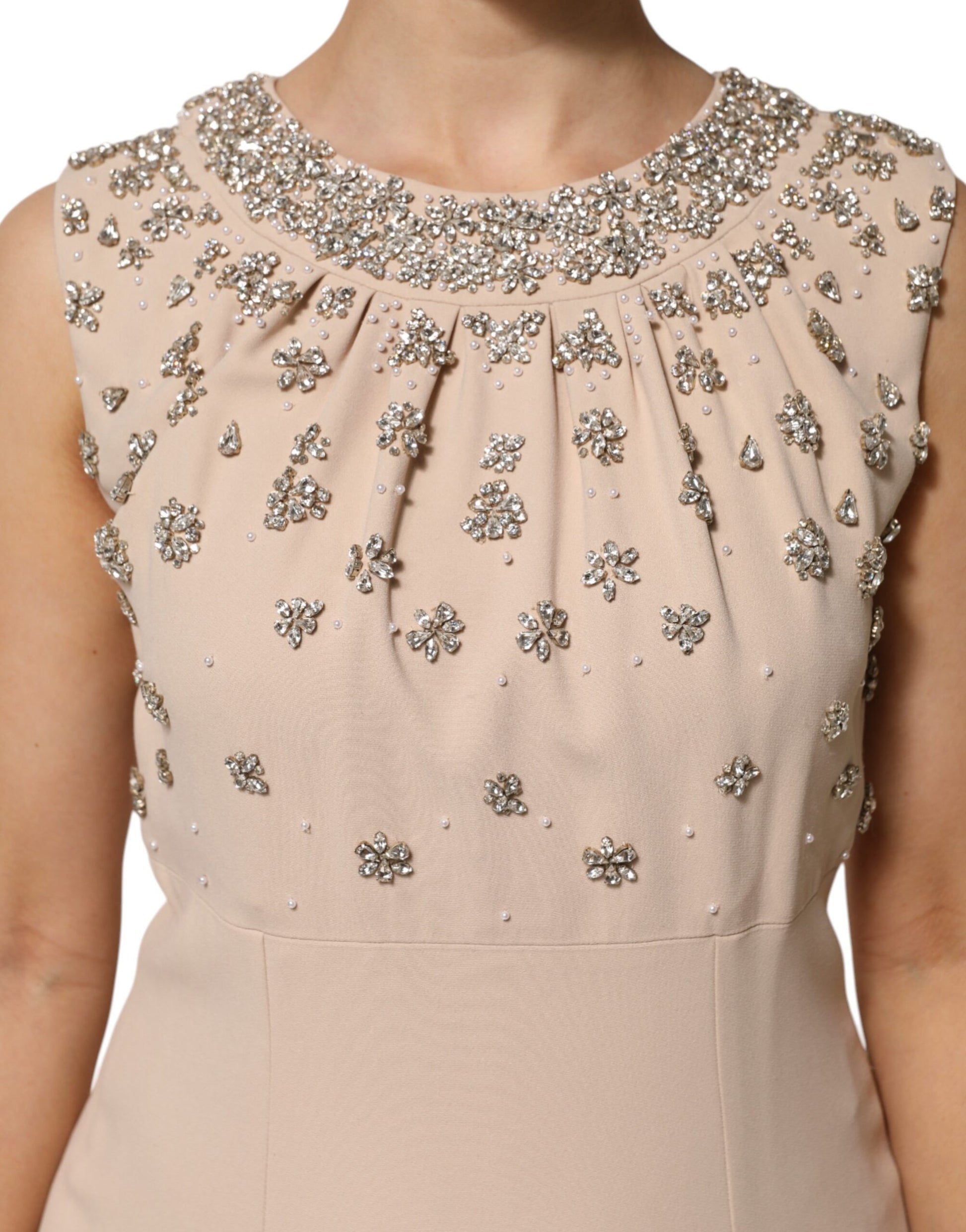 Dolce & Gabbana Nude Ecru Beaded Crystal Embellished Dress