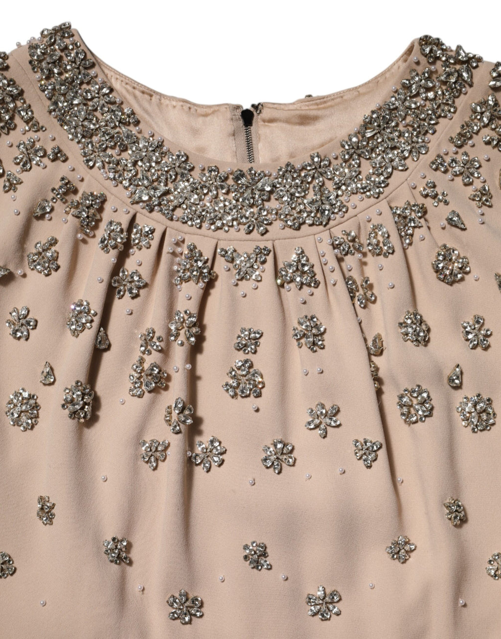 Dolce & Gabbana Nude Ecru Beaded Crystal Embellished Dress