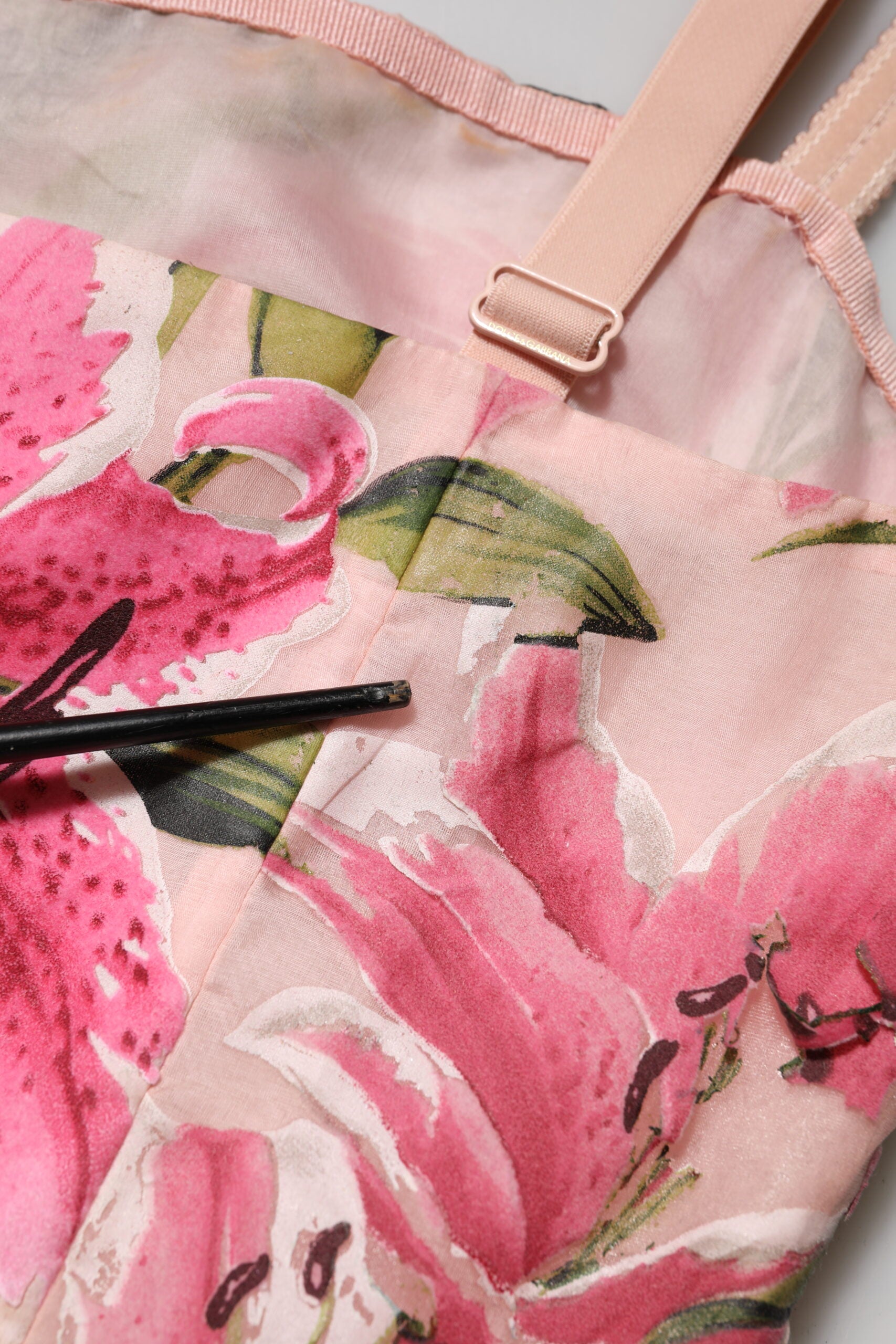 Dolce & Gabbana Pink Floral Lily Print Midi Sleeveless Dress