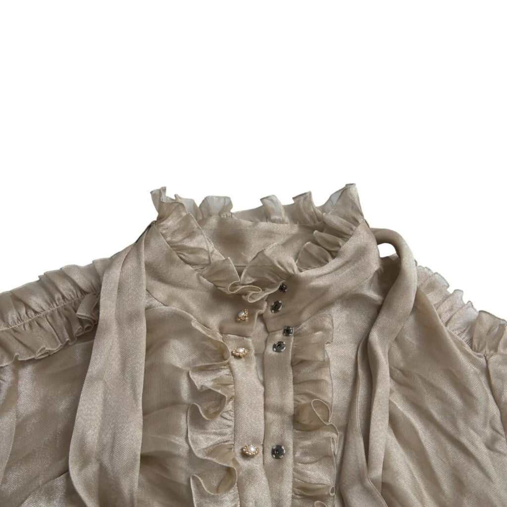 Dolce & Gabbana Gold Ascot Collar Ruffles Blouse Top