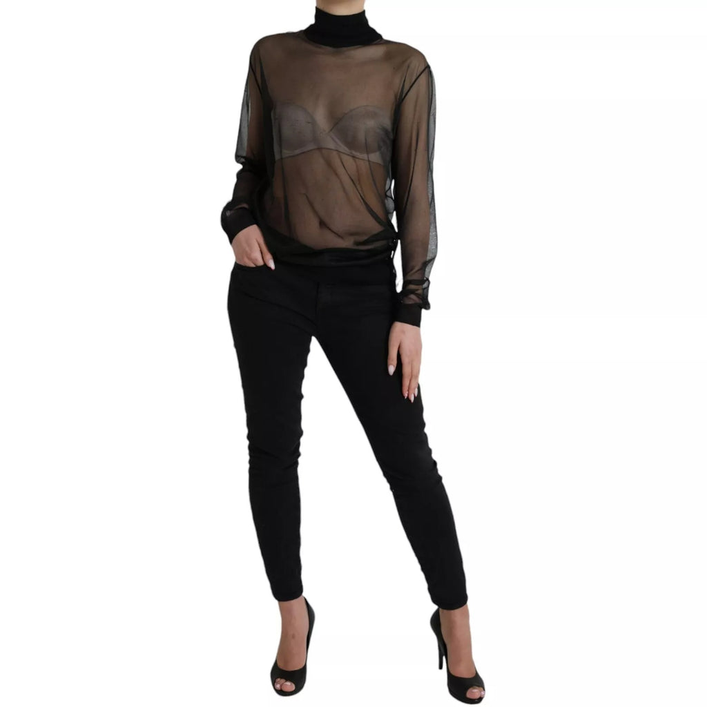 Dolce & Gabbana Black Mesh Turtleneck Sheer Blouse Top