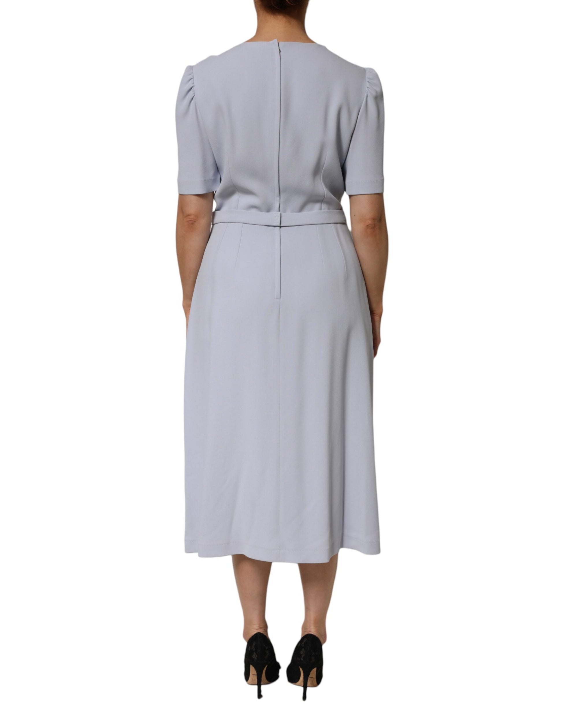 Dolce & Gabbana Light Blue Viscose Blend Floral Applique Dress