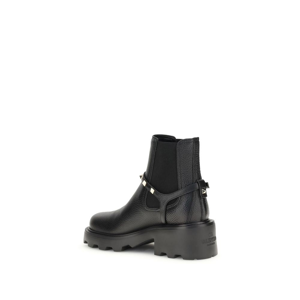 Valentino Garavani Black Calf Leather Bos Taurus Ankle Boots
