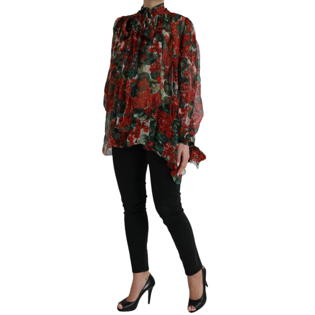 Dolce & Gabbana Multicolor Floral Silk Collar Blouse