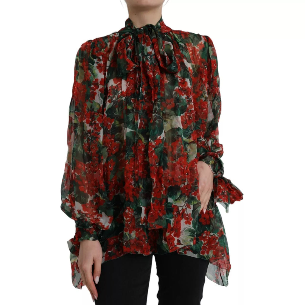 Dolce & Gabbana Multicolor Floral Silk Collar Blouse
