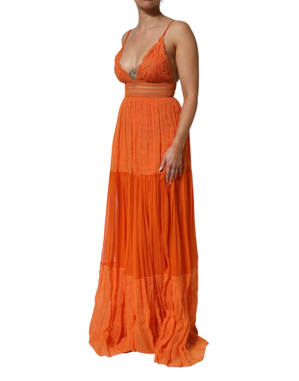 Alberta Ferretti Orange Lace Bustier Layered Maxi Dress