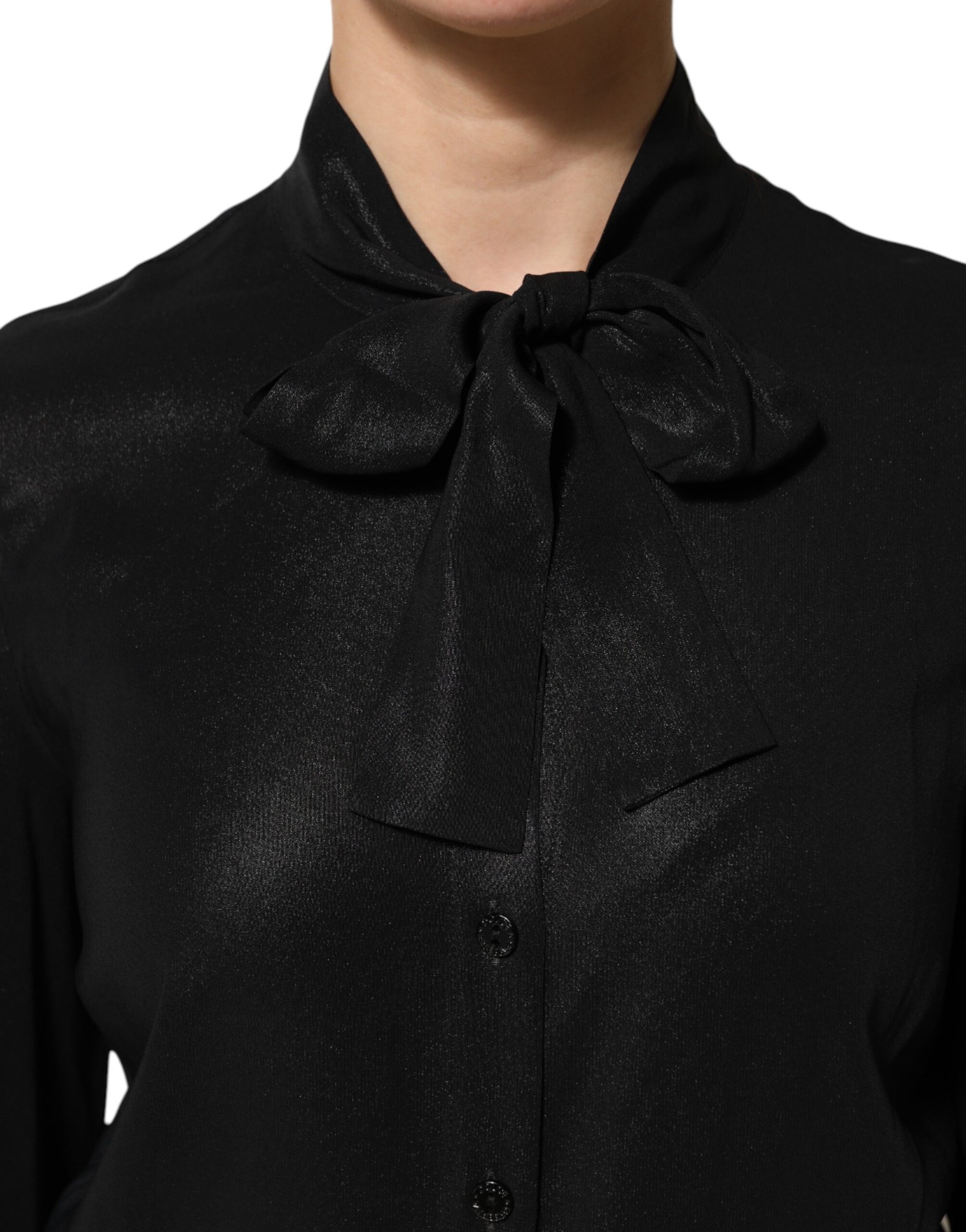Dolce & Gabbana Black Viscose Long Sleeve Tie Neck Blouse Top