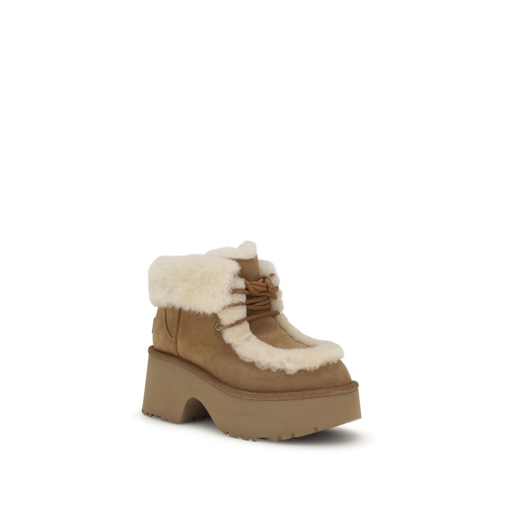 UGG Beige Leather Lace-Up Boots