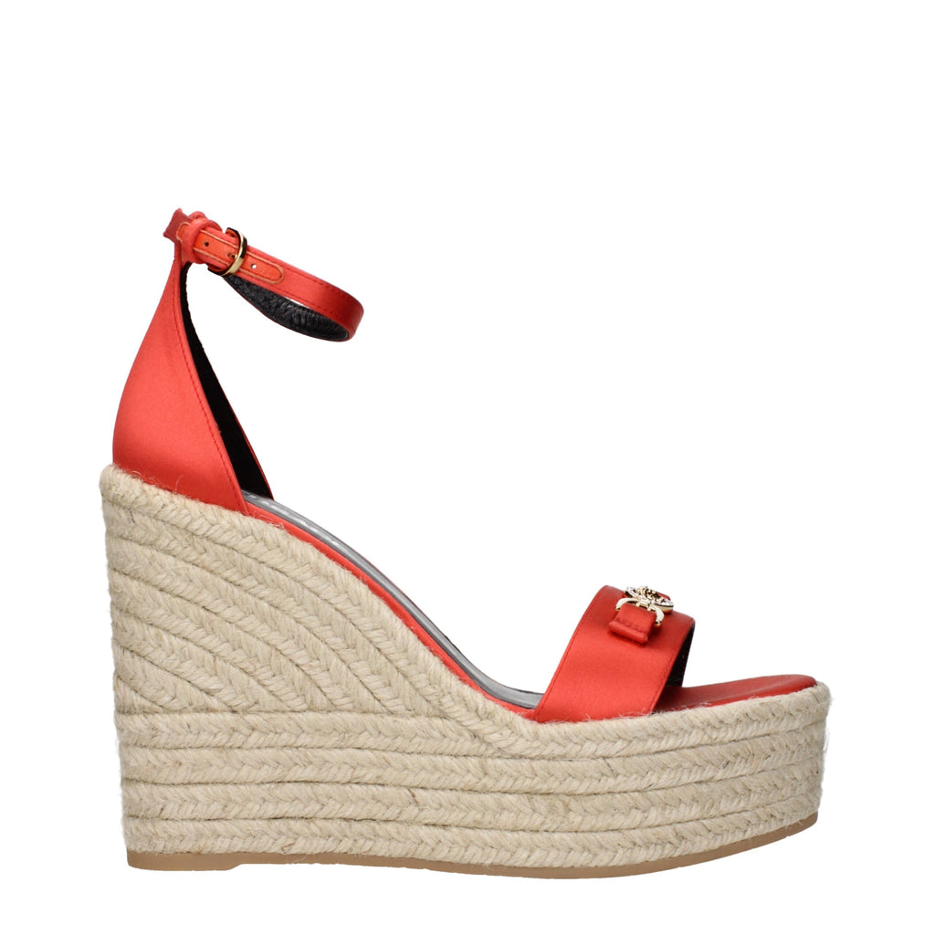 Versace Orange Satin Wedges Sandals