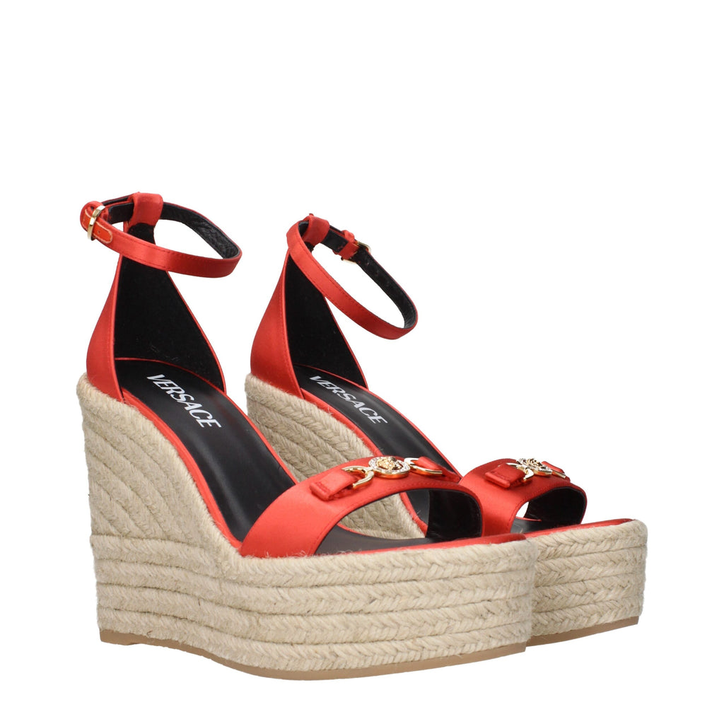 Versace Orange Satin Wedges Sandals