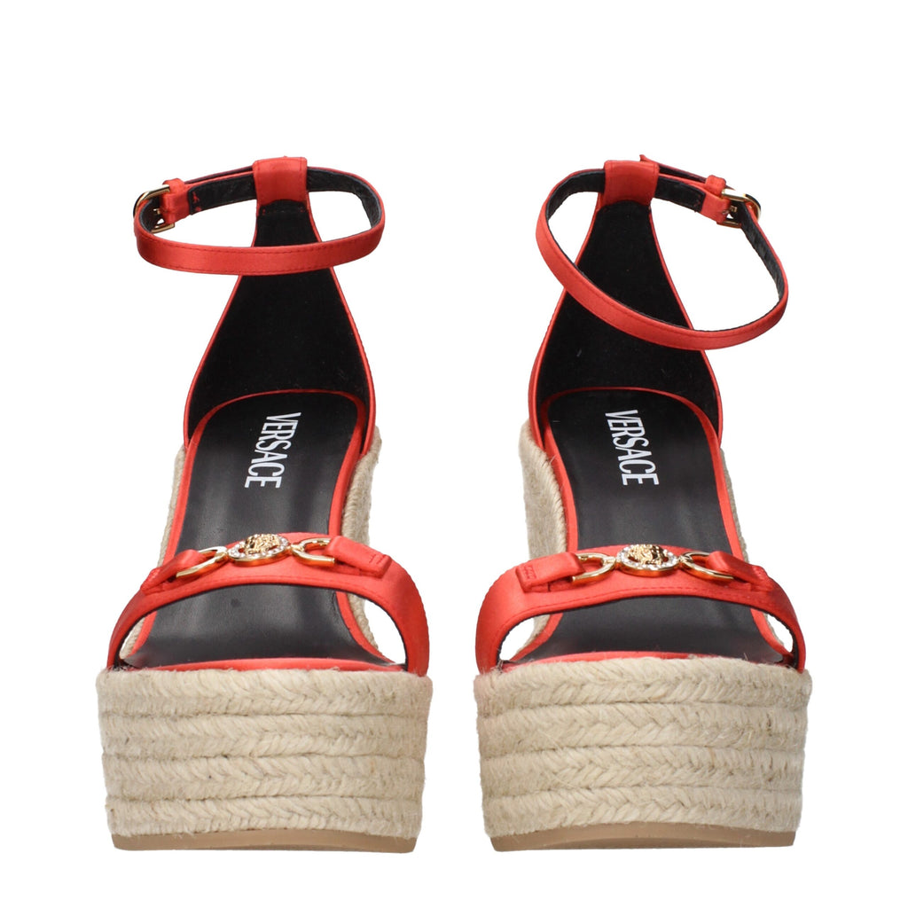 Versace Orange Satin Wedges Sandals