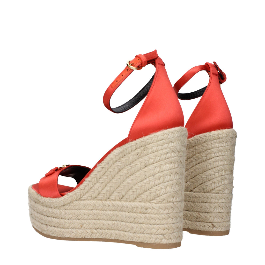 Versace Orange Satin Wedges Sandals