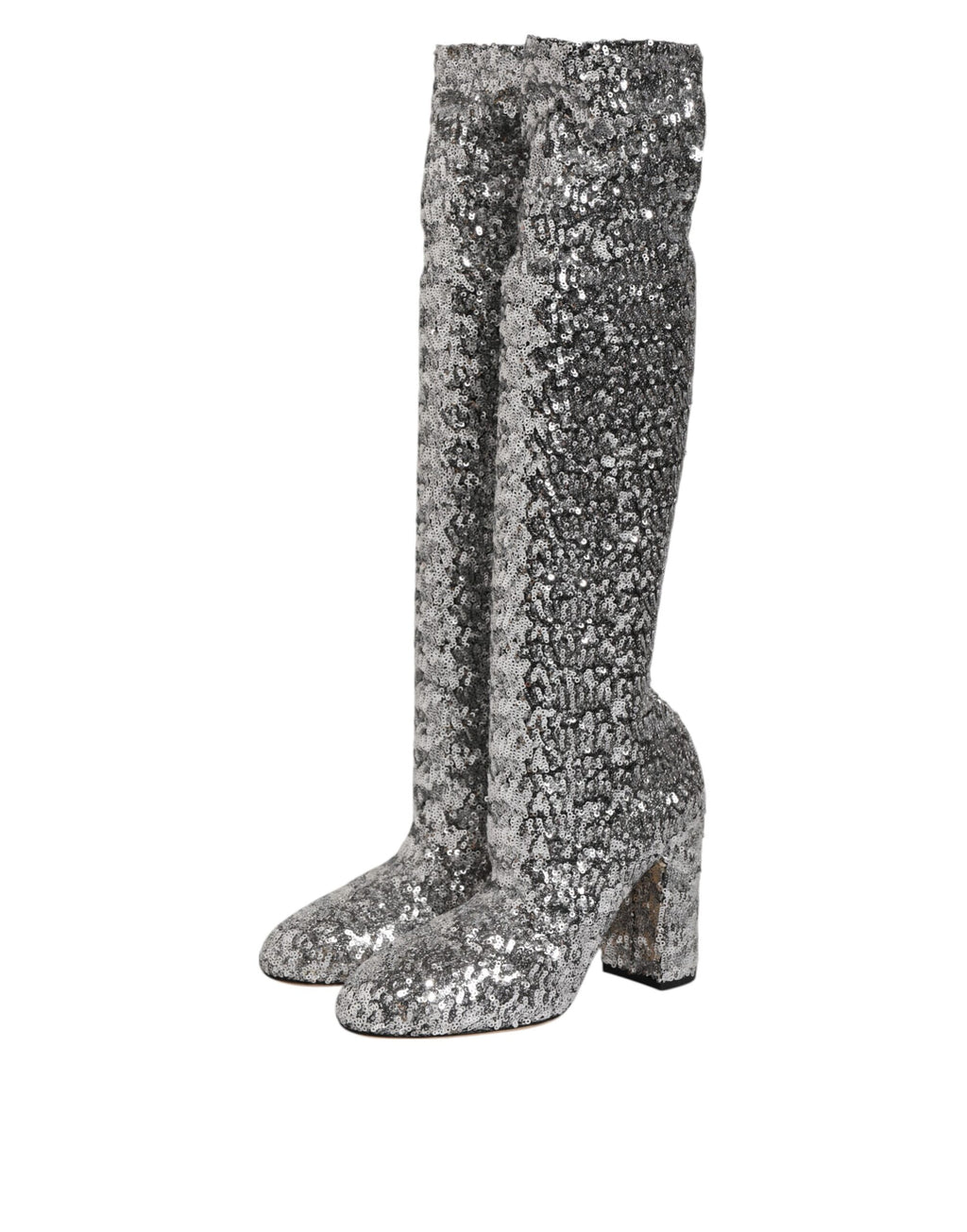 Dolce & Gabbana Shoes Silver Sequins Glitter High Heel Boot Shoes