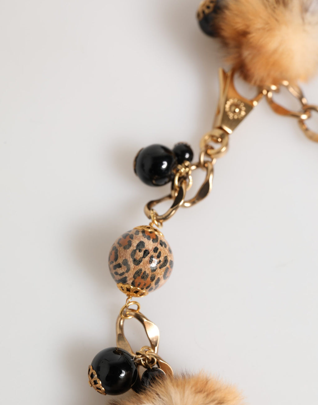 Dolce & Gabbana Gold Black Crystals Lapin Fur Filigree Choker Necklace