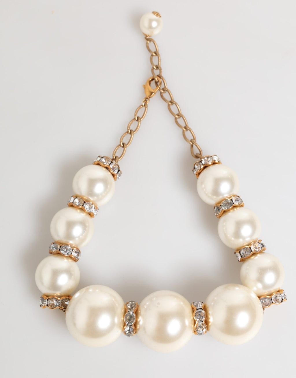 Dolce & Gabbana Gold Brass Faux Pearl Crystal Statement Luxury Jewelry Necklace