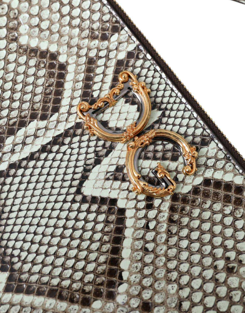 Dolce & Gabbana Verde Acqua Exotic Leather Gold DG Logo Clutch Borse Bag