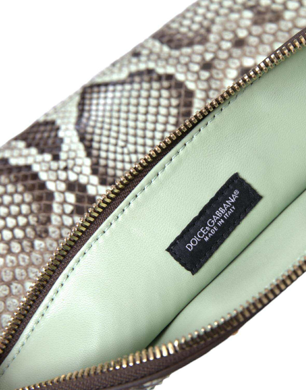 Dolce & Gabbana Verde Acqua Exotic Leather Gold DG Logo Clutch Borse Bag