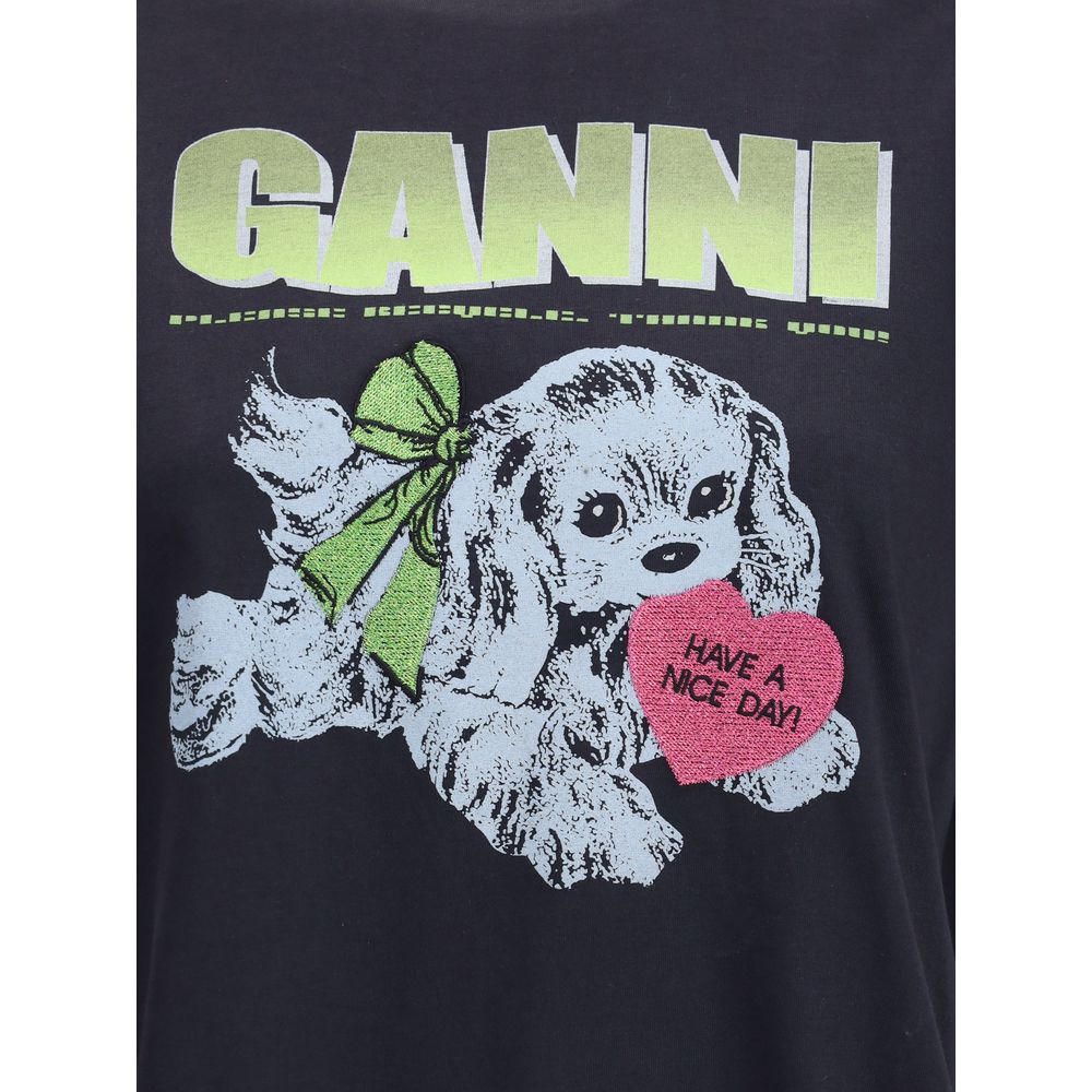 Ganni Black Cotton T-Shirt