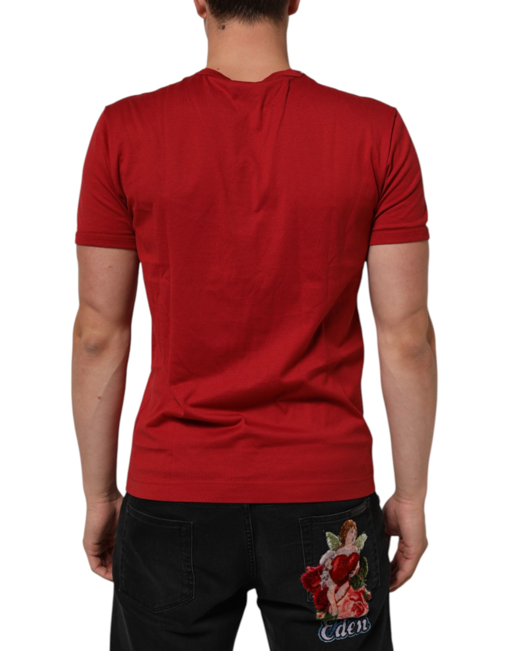 Dolce & Gabbana Red Crown Bee Cotton Short Sleeve T-shirt