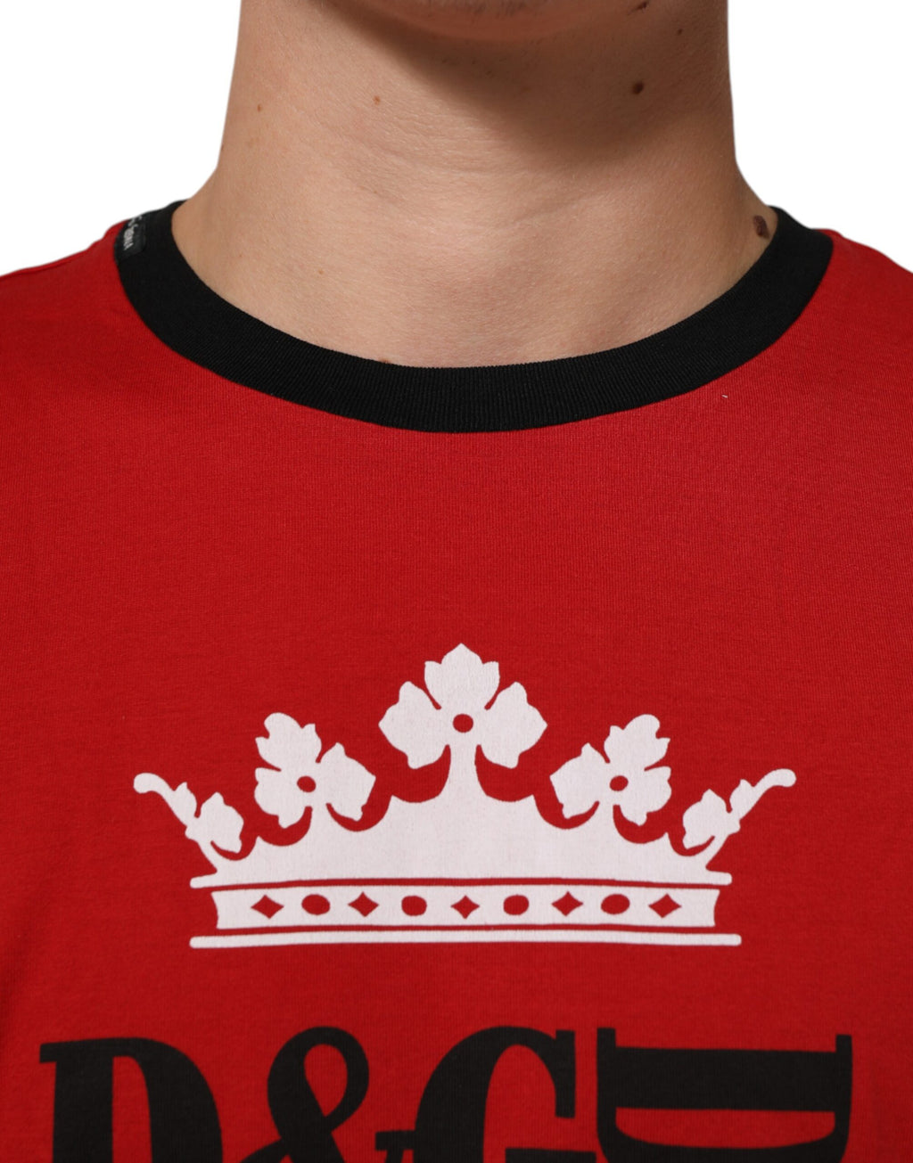 Dolce & Gabbana Red Logo Crown Cotton Short Sleeves T-shirt