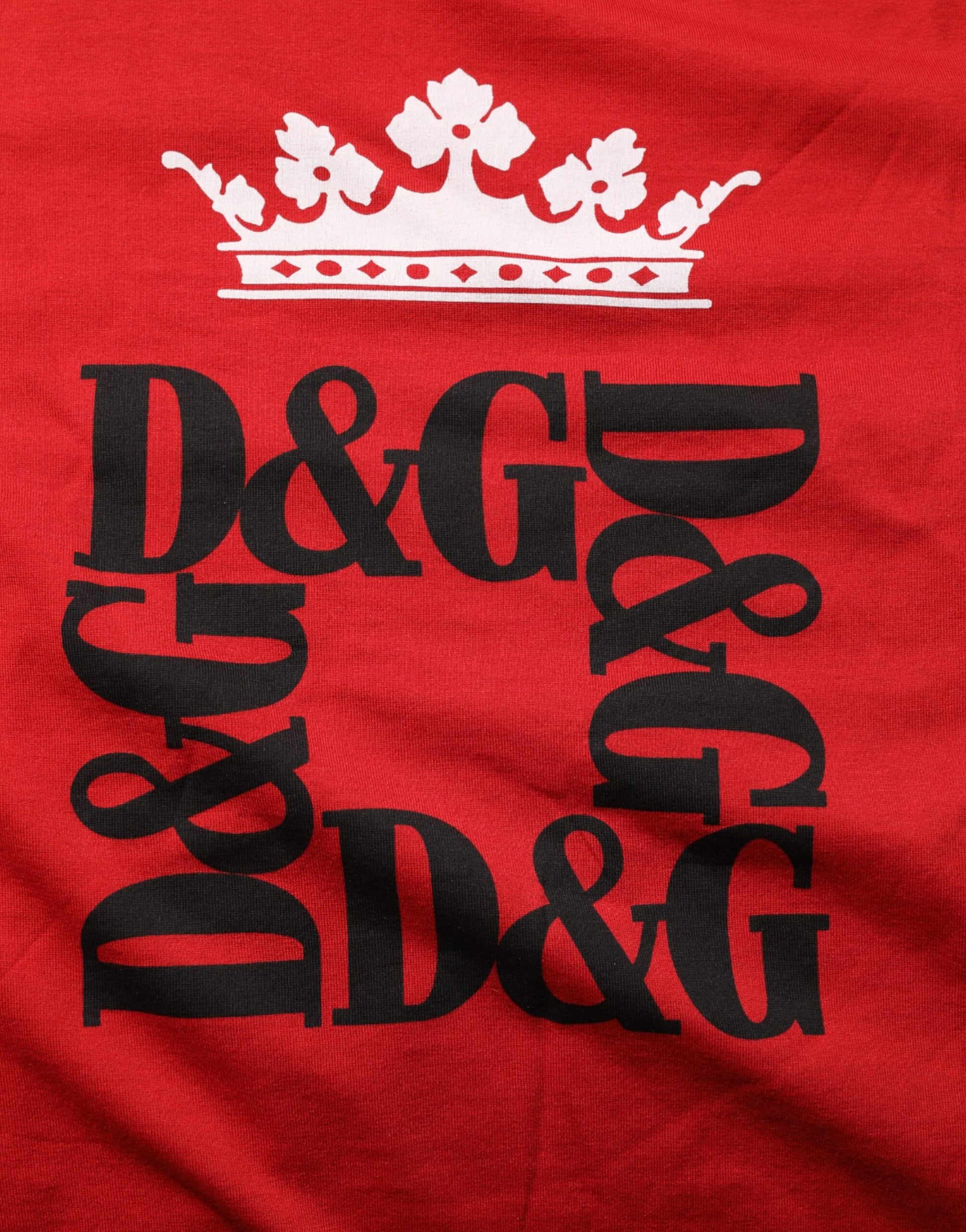 Dolce & Gabbana Red Logo Crown Cotton Short Sleeves T-shirt