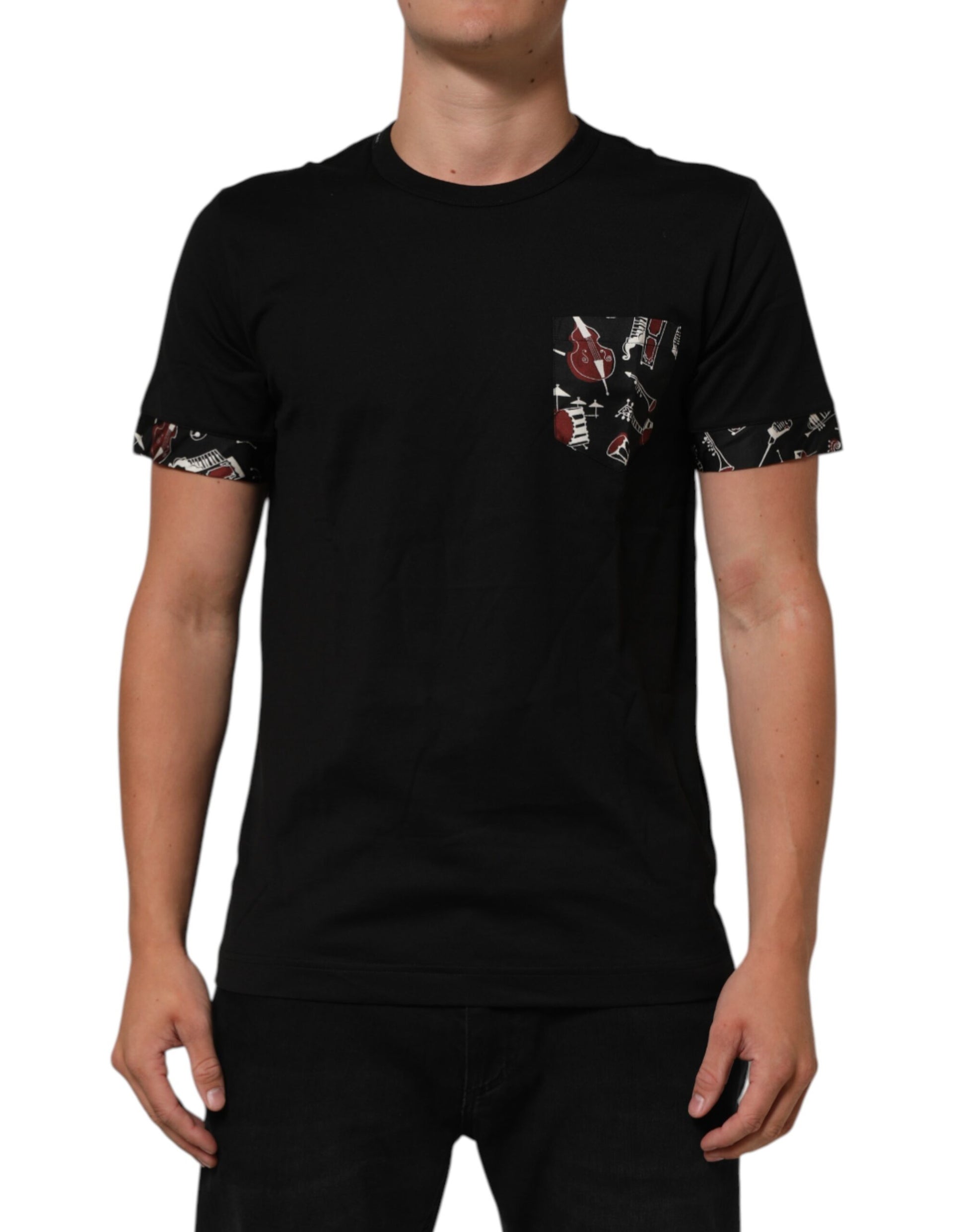 Dolce & Gabbana Black Musical Print Cotton Crew Neck T-shirt