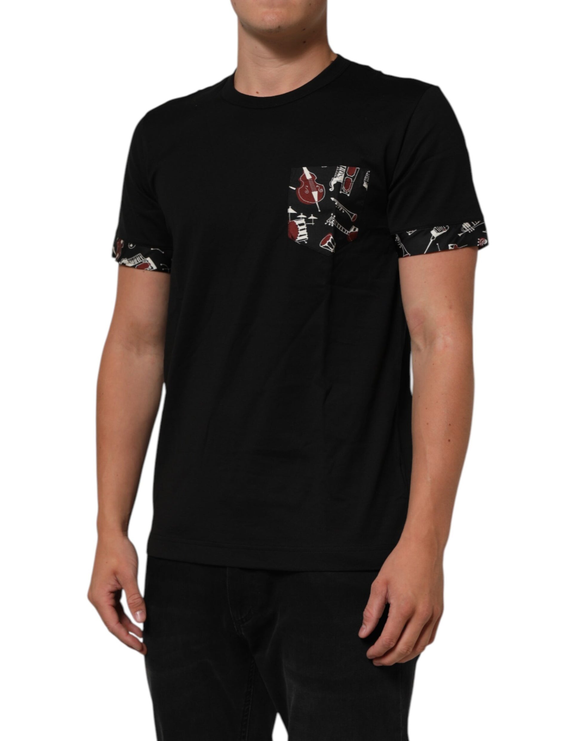Dolce & Gabbana Black Musical Print Cotton Crew Neck T-shirt