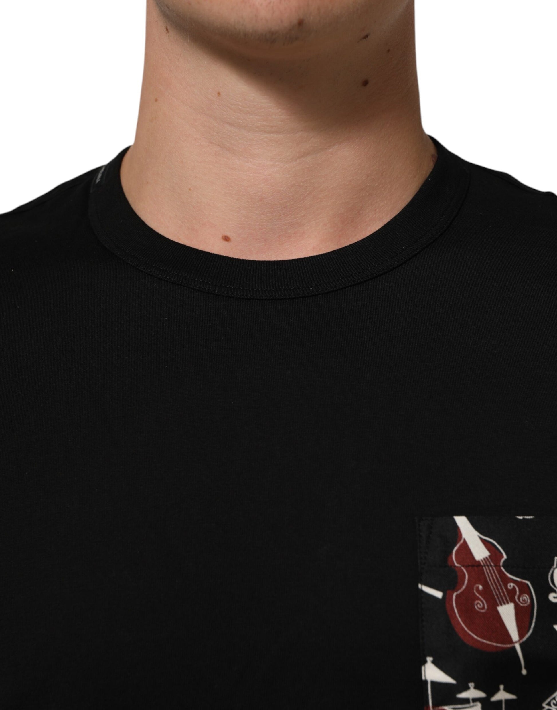 Dolce & Gabbana Black Musical Print Cotton Crew Neck T-shirt
