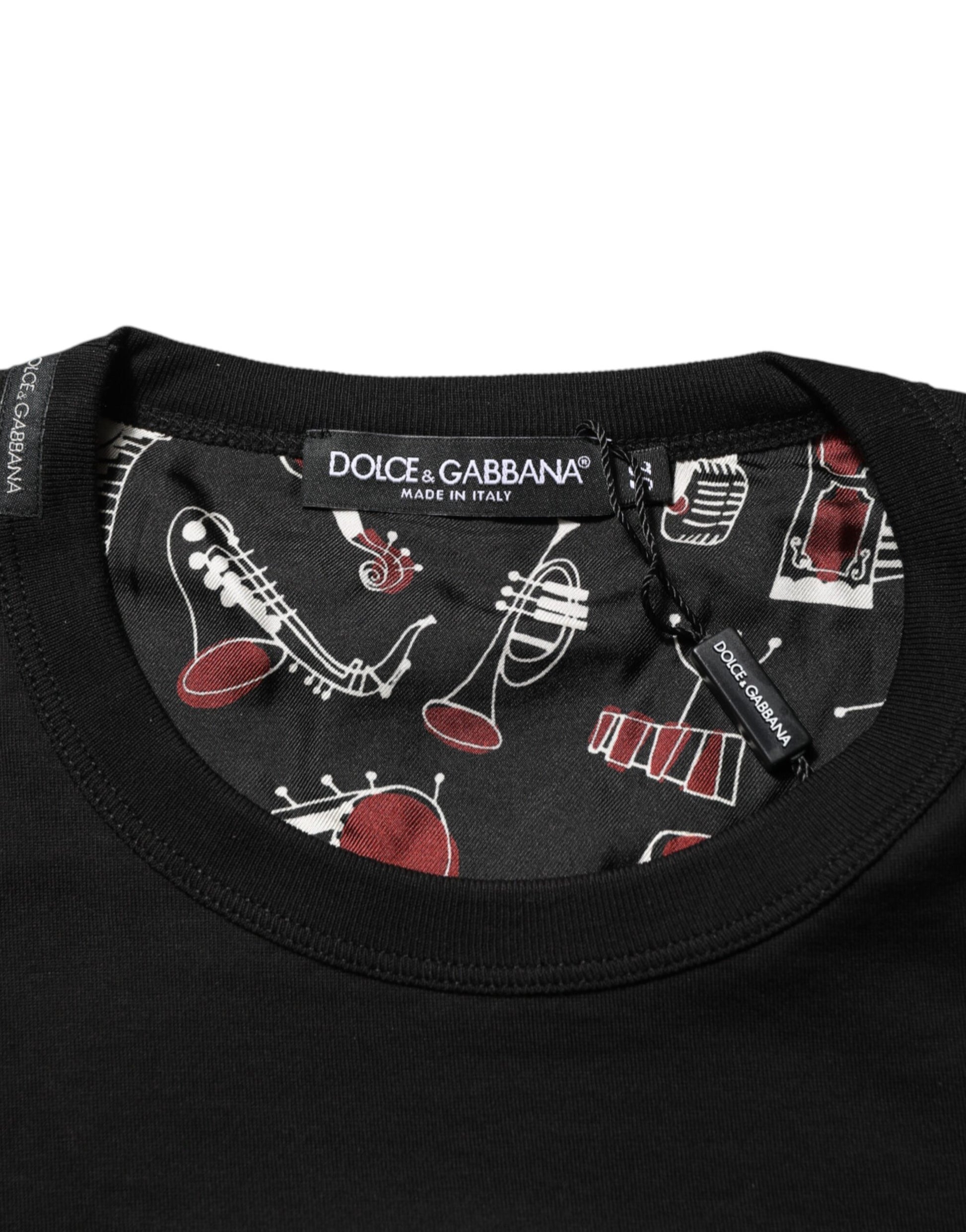 Dolce & Gabbana Black Musical Print Cotton Crew Neck T-shirt