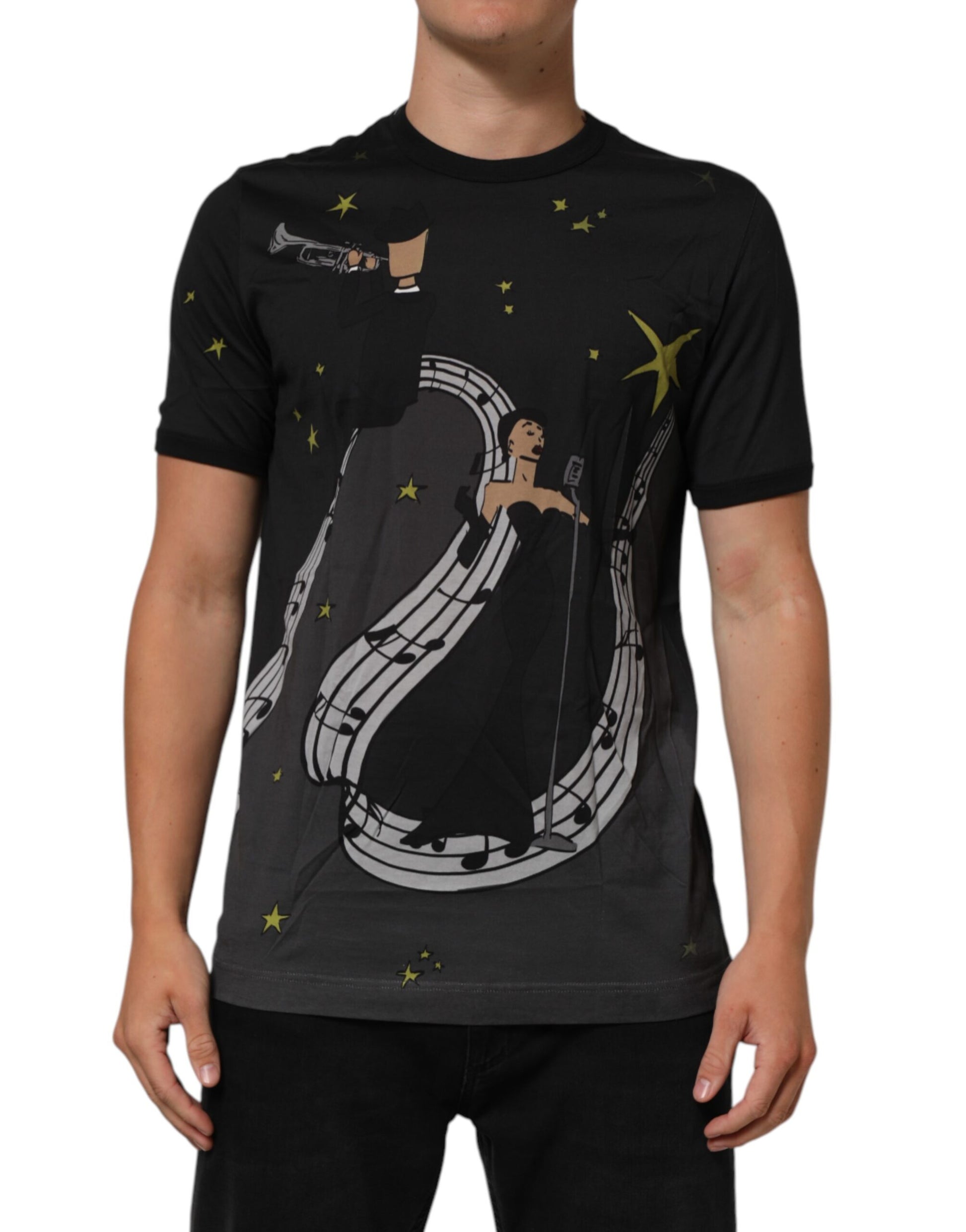 Dolce & Gabbana Black Musical Print Cotton Crew Neck T-shirt