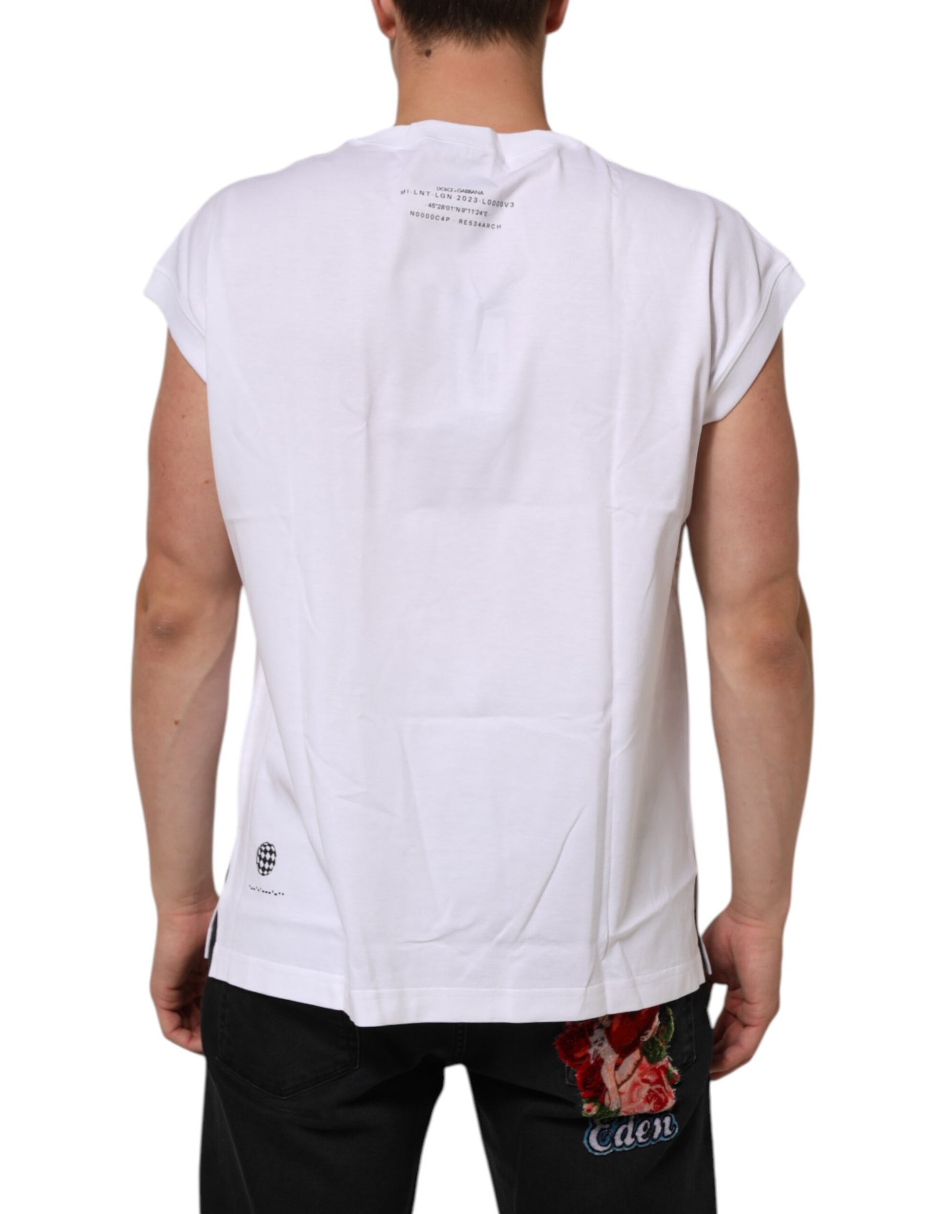 Dolce & Gabbana White Cotton Sleeveless Printed Tank T-shirt