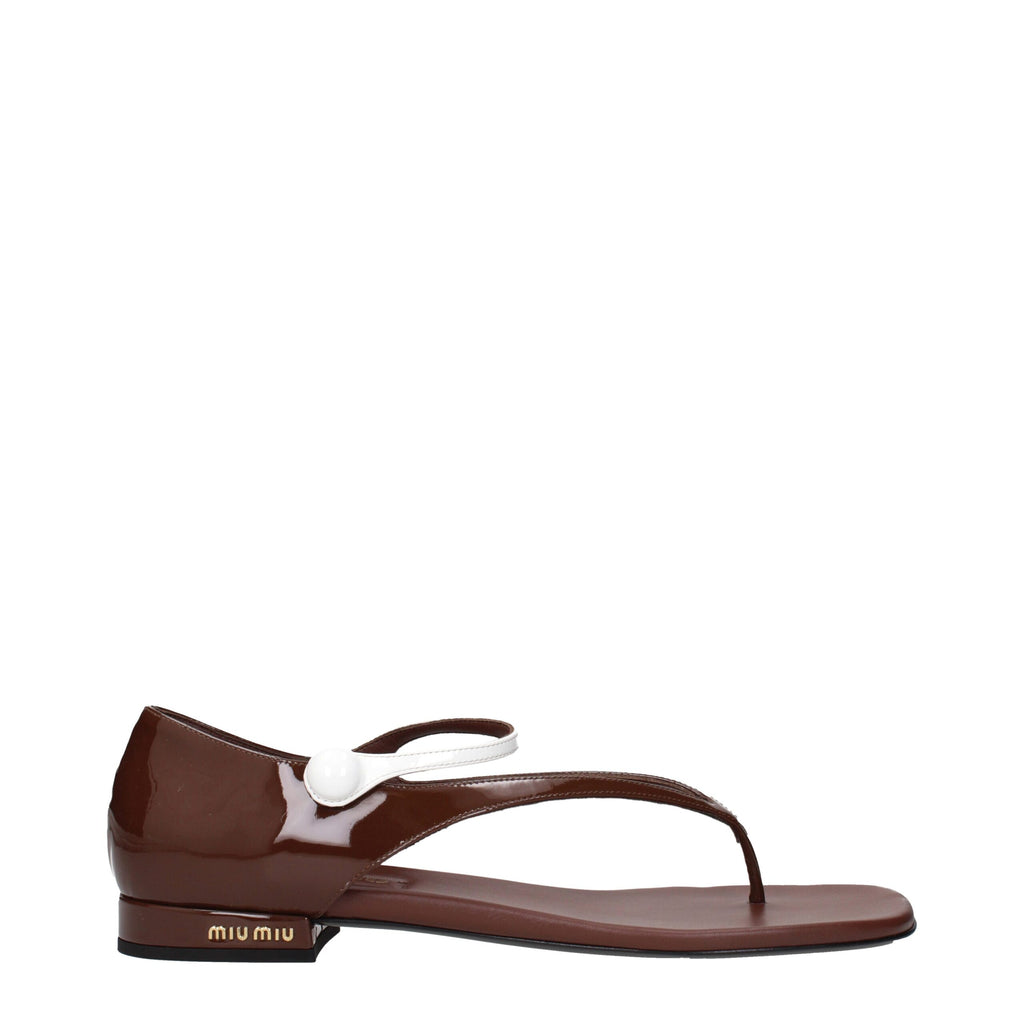 Miu Miu Brown Leather Flat Sandals