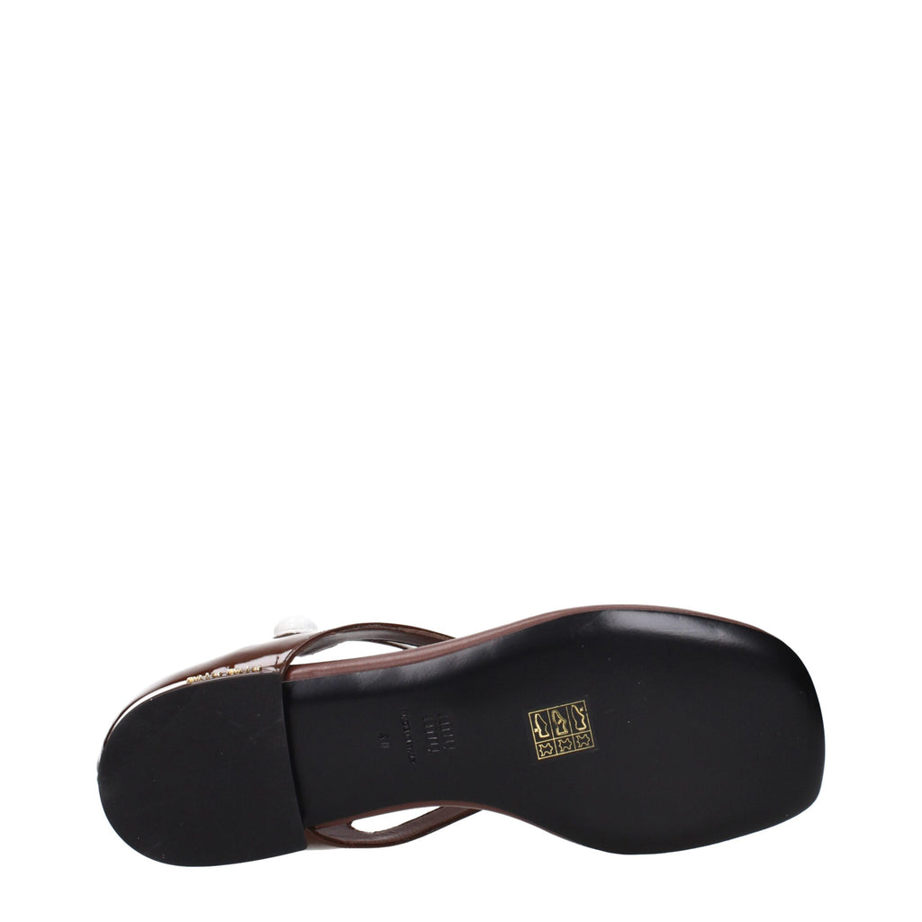 Miu Miu Brown Leather Flat Sandals
