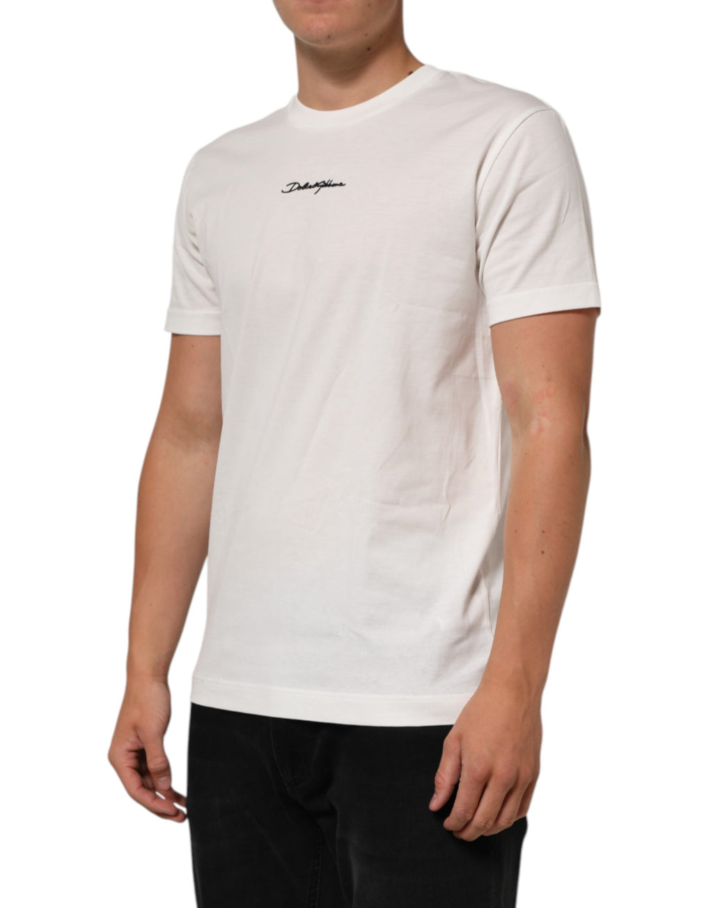 Dolce & Gabbana White Cotton Logo Print Crew Neck Men T-shirt