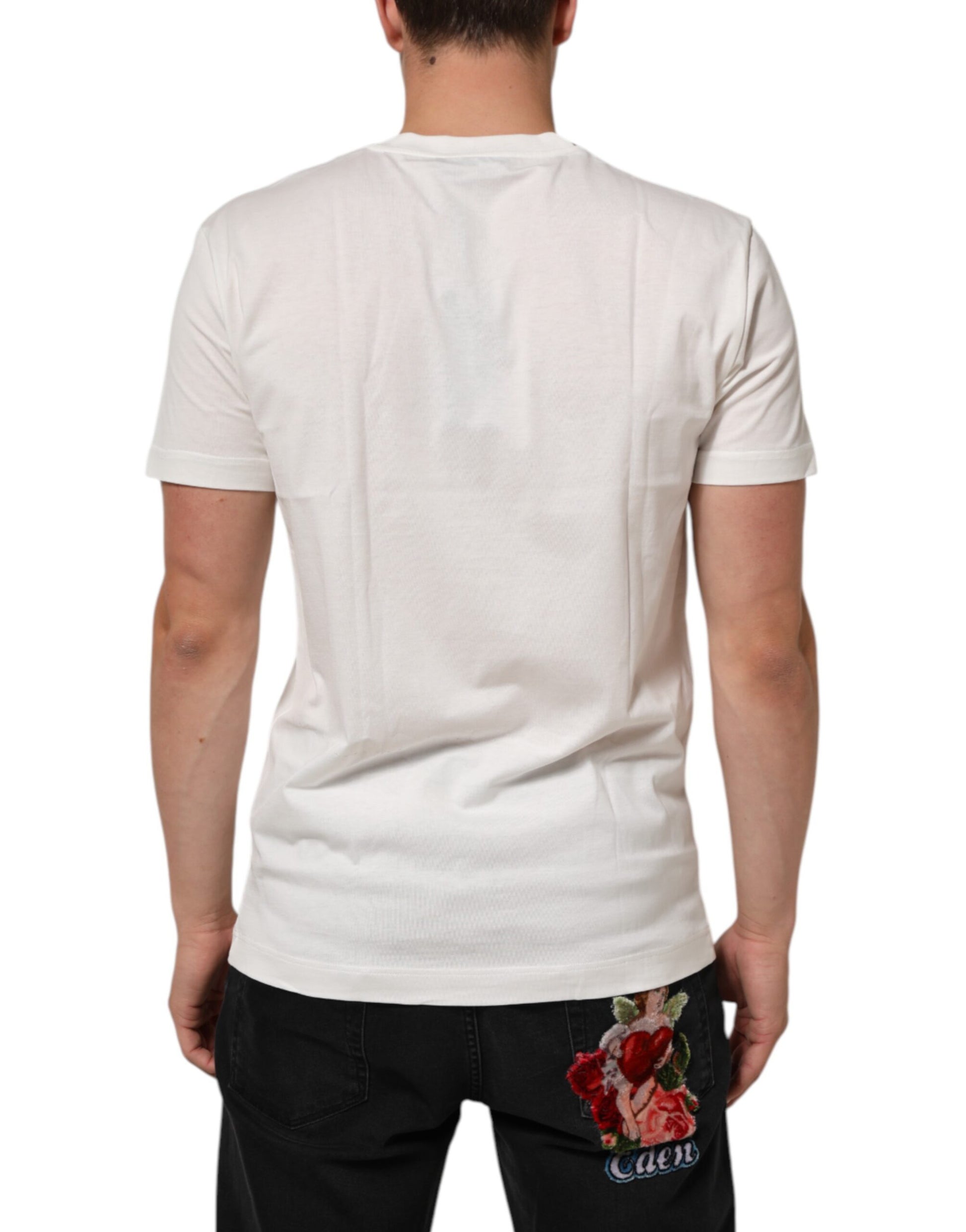Dolce & Gabbana White Cotton Logo Print Crew Neck Men T-shirt