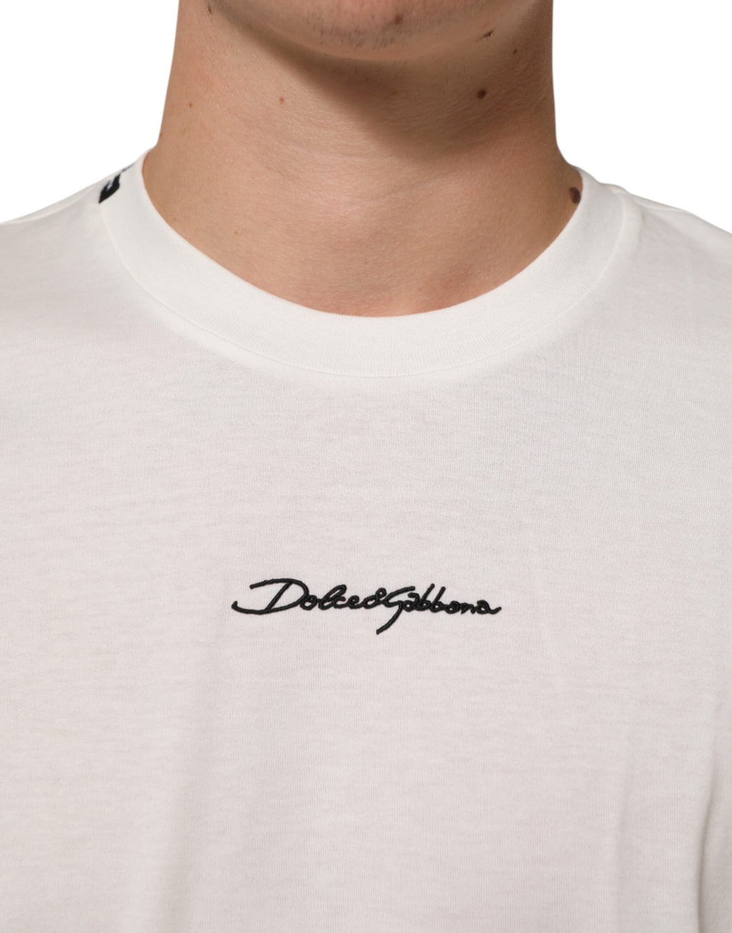 Dolce & Gabbana White Cotton Logo Print Crew Neck Men T-shirt