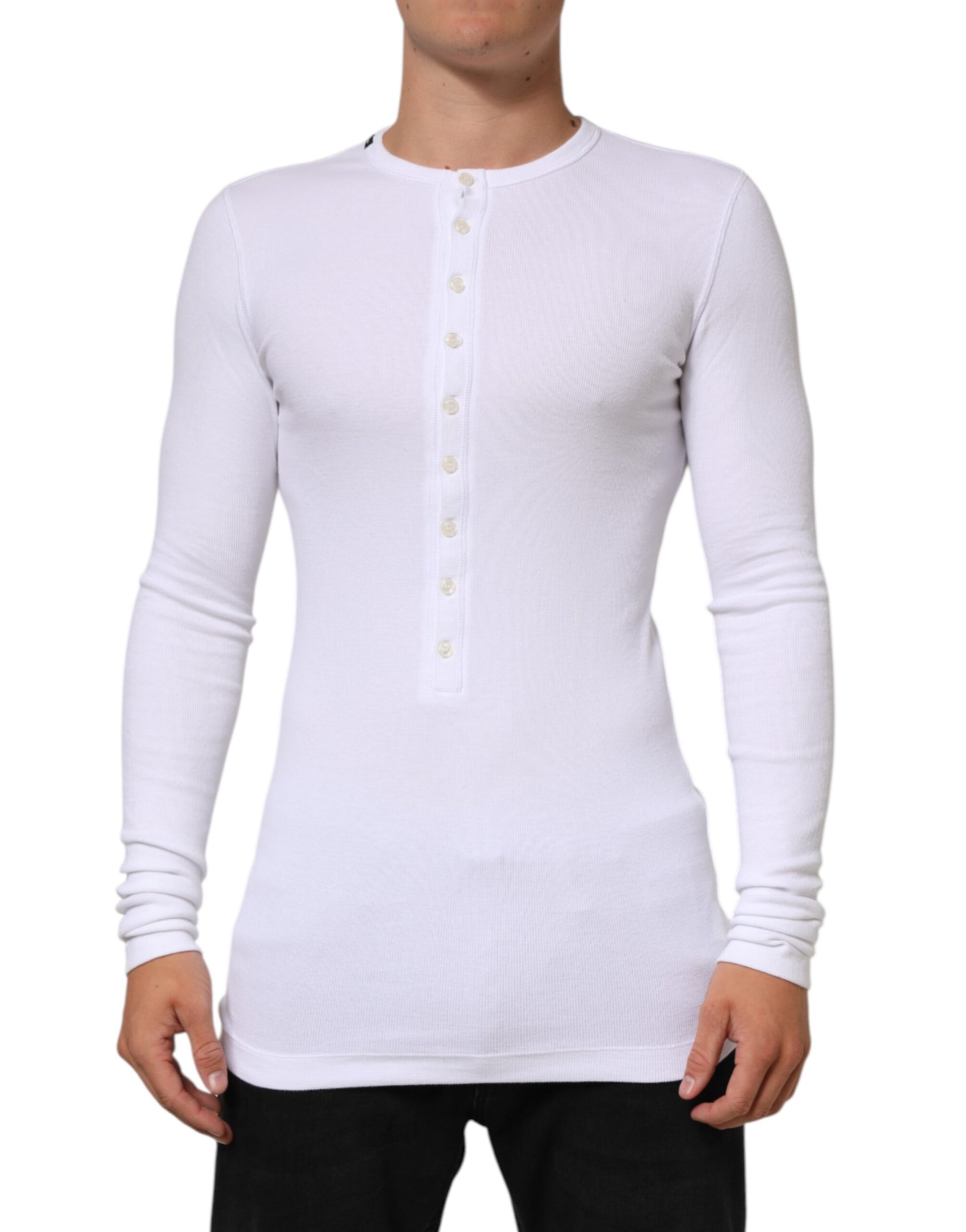 Dolce & Gabbana White Long Sleeves Button Closure T-shirt