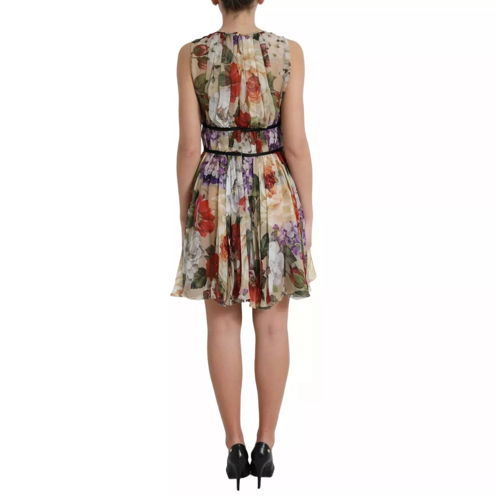 Dolce & Gabbana Beige Floral Sleeveless A-line Mini Dress