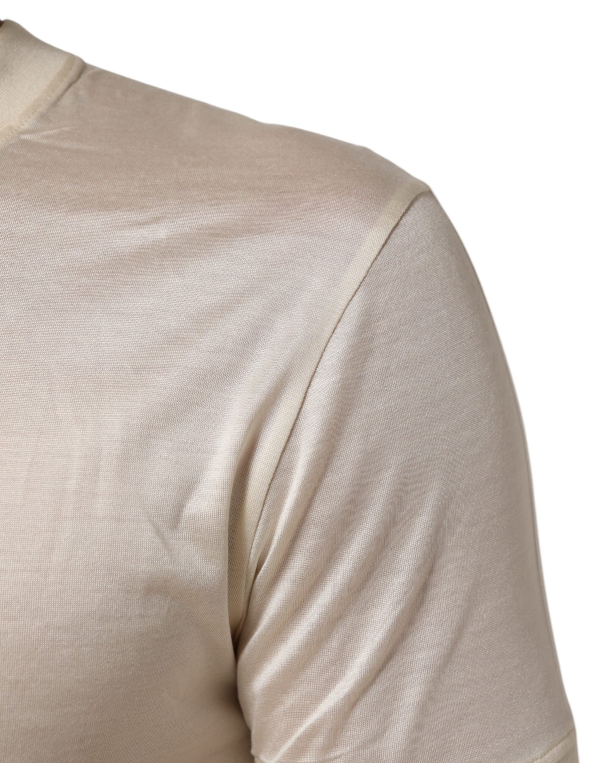 Dolce & Gabbana Off White Silk Crew Neck Short Sleeve T-shirt