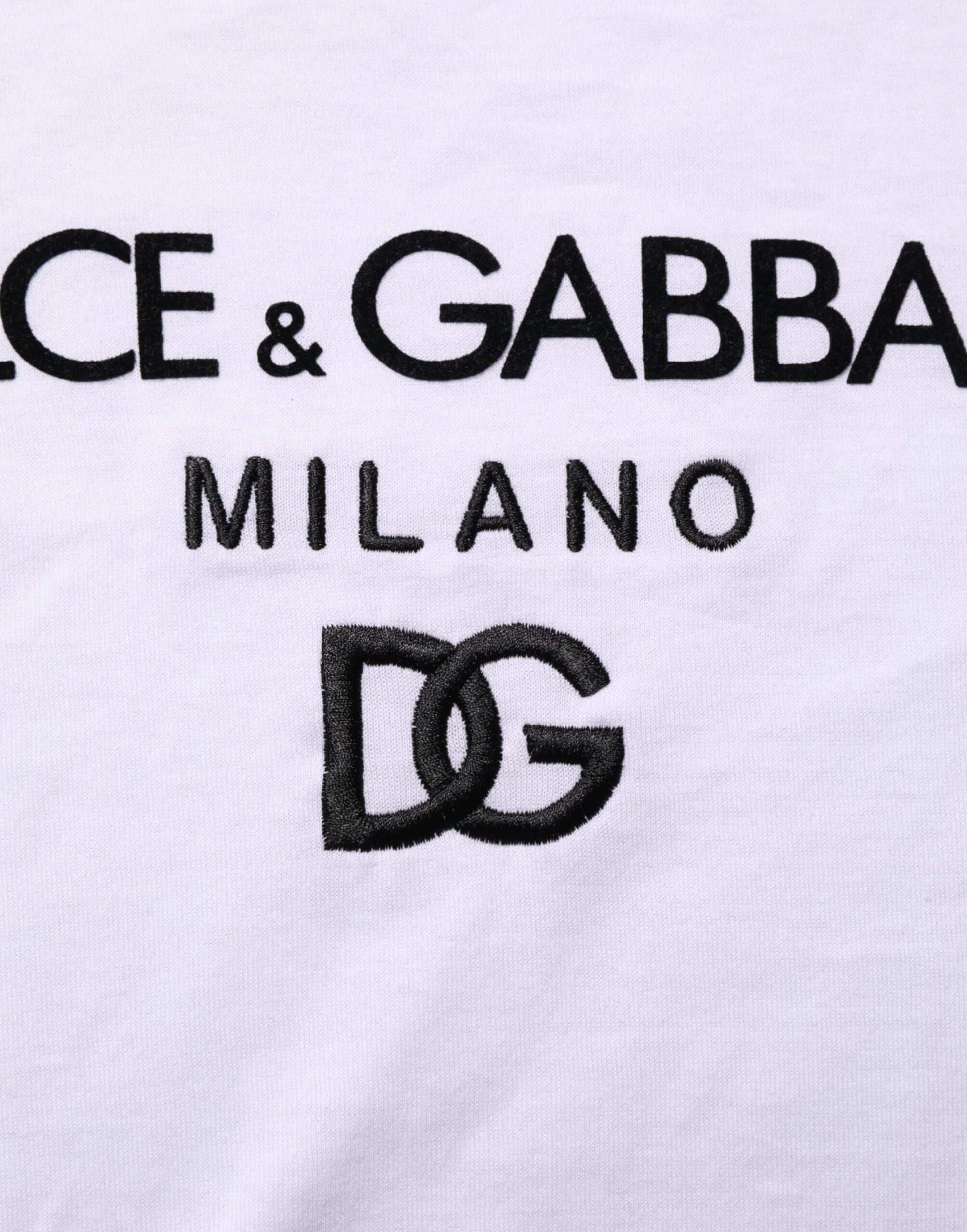 Dolce & Gabbana White Logo Print Cotton Men Crew Neck T-shirt