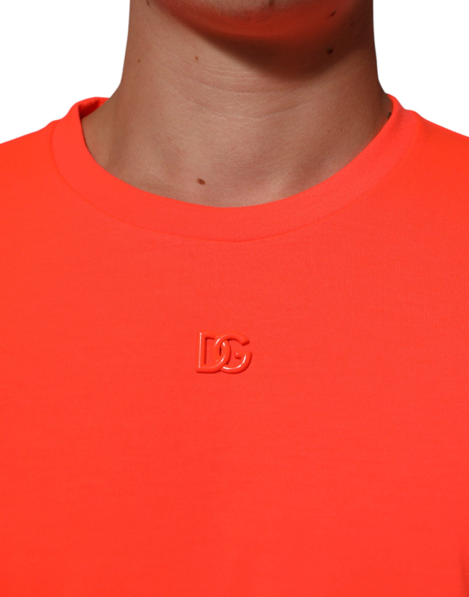 Dolce & Gabbana Neon Orange Polyester Men Crew Neck T-shirt